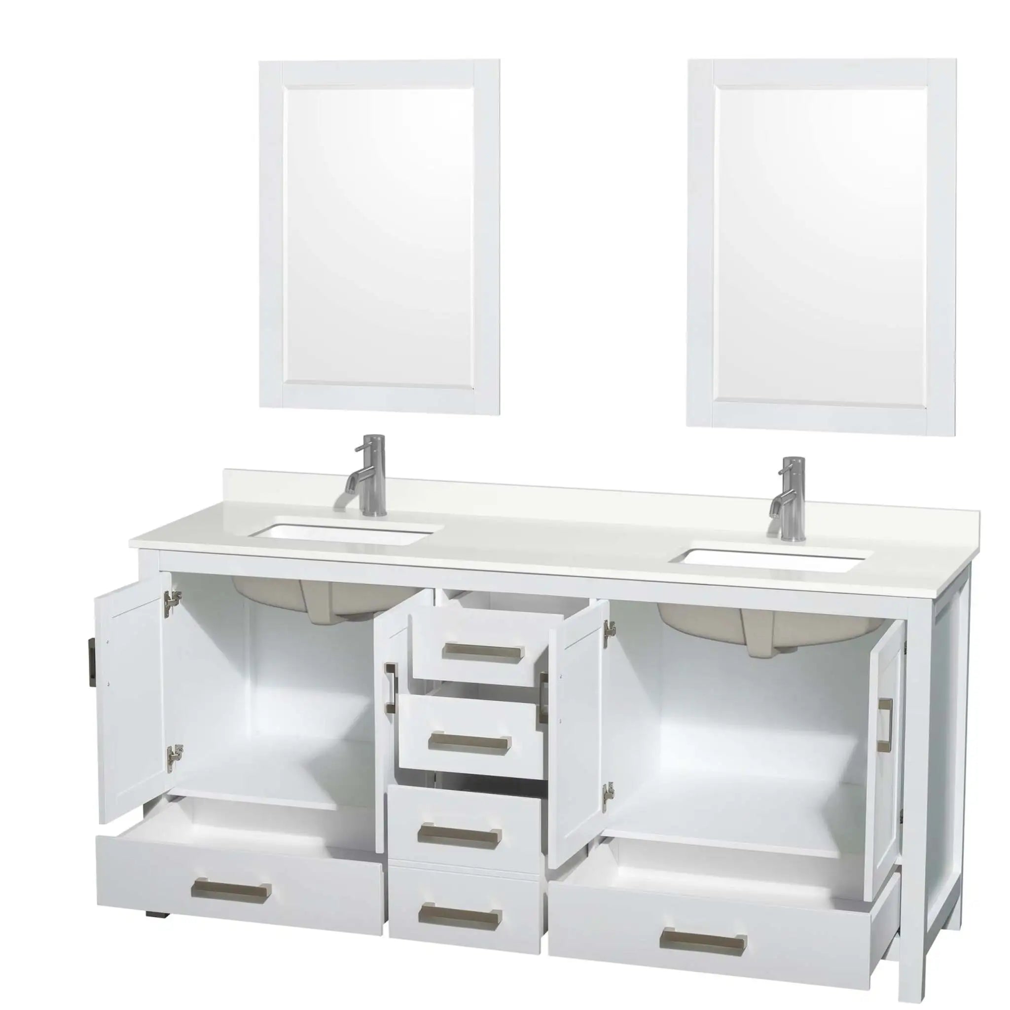 72" Sheffield Double Bathroom Vanity in White with Brushed Chrome Trim & 24" Mirror by Wyndham