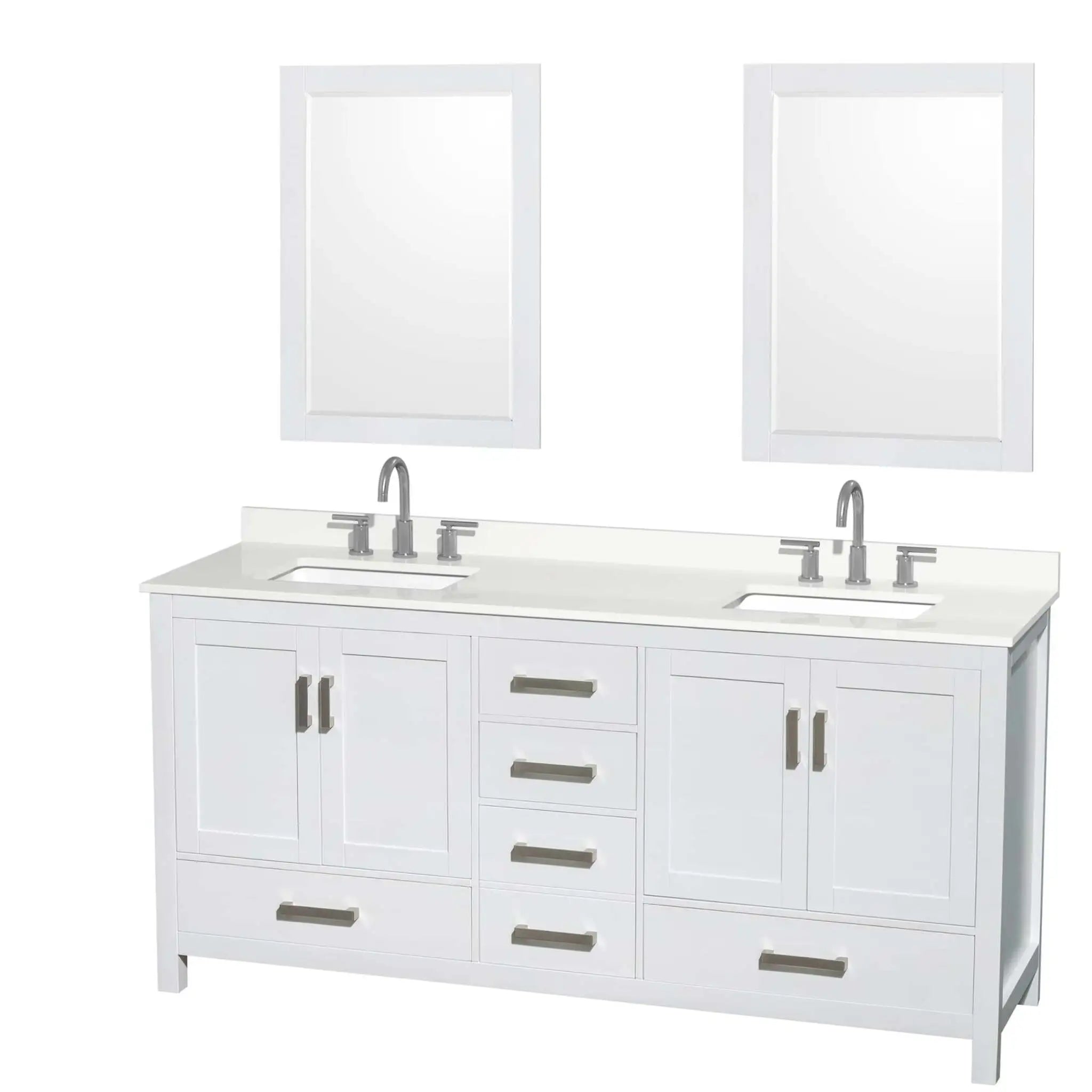 72" Sheffield Double Bathroom Vanity in White with Brushed Chrome Trim & 24" Mirror by Wyndham