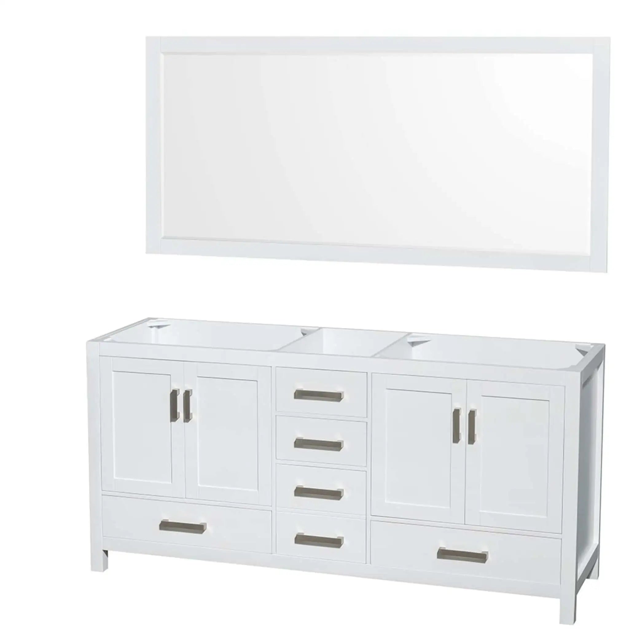 72" Sheffield Double Bathroom Vanity in White with Brushed Chrome Trim & 70" Mirror by Wyndham
