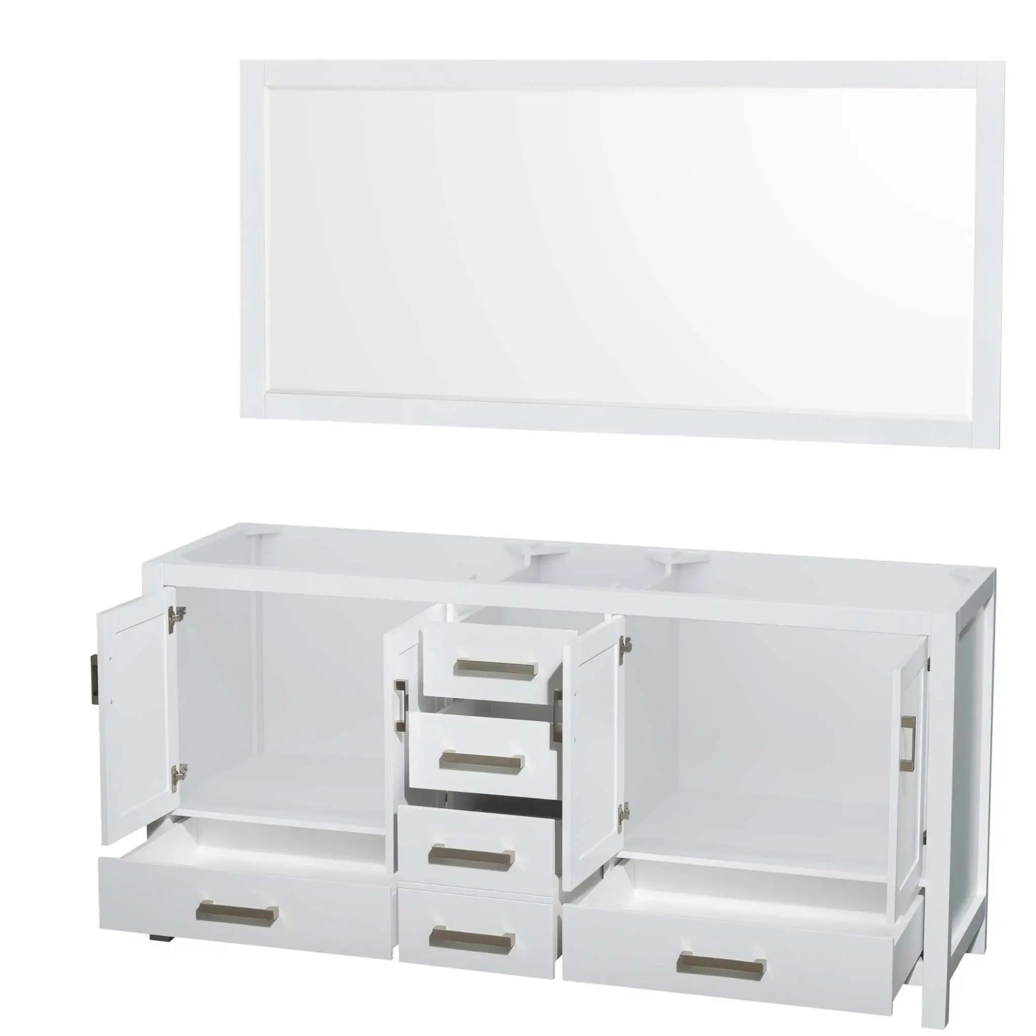 72" Sheffield Double Bathroom Vanity in White with Brushed Chrome Trim & 70" Mirror by Wyndham
