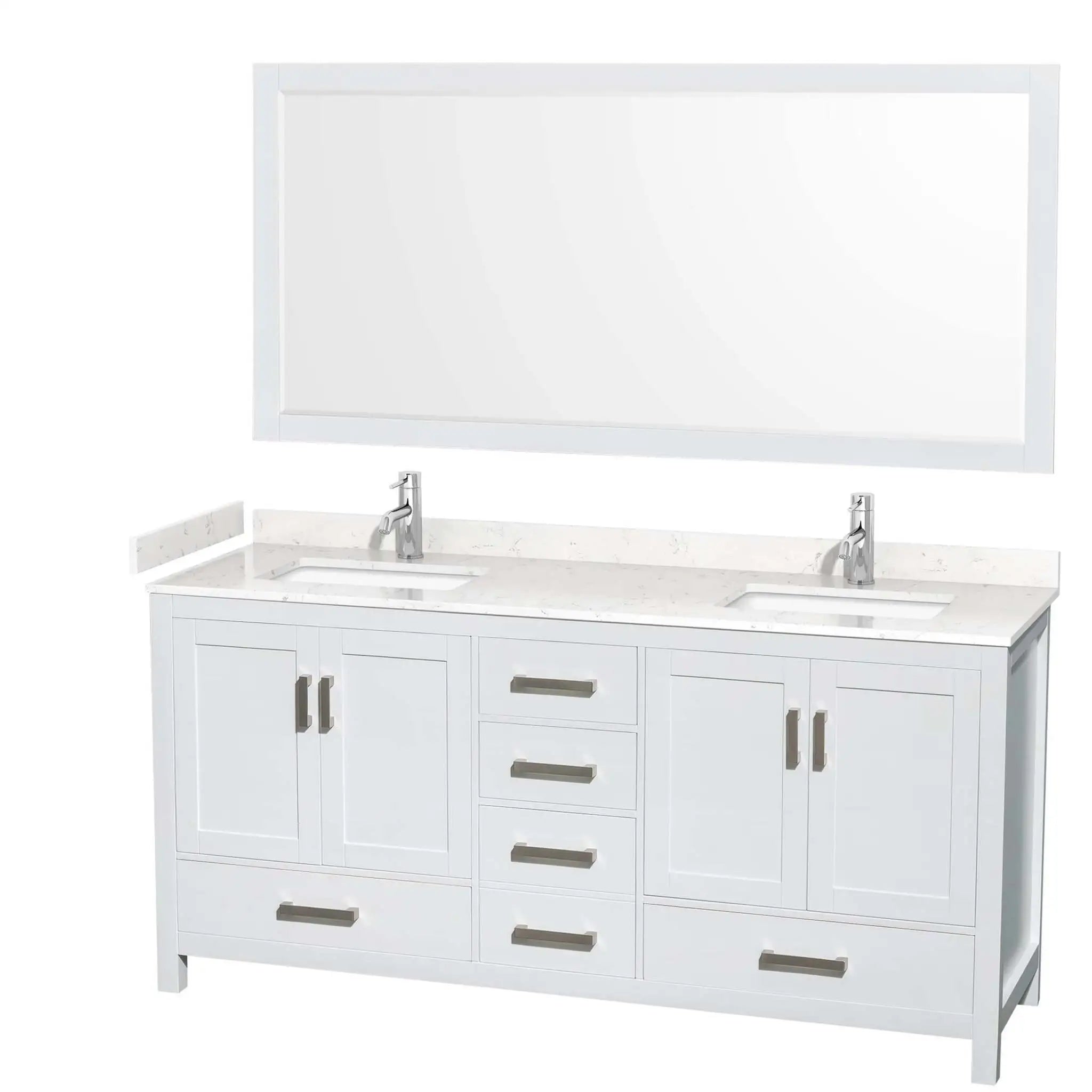 72" Sheffield Double Bathroom Vanity in White with Brushed Chrome Trim & 70" Mirror by Wyndham