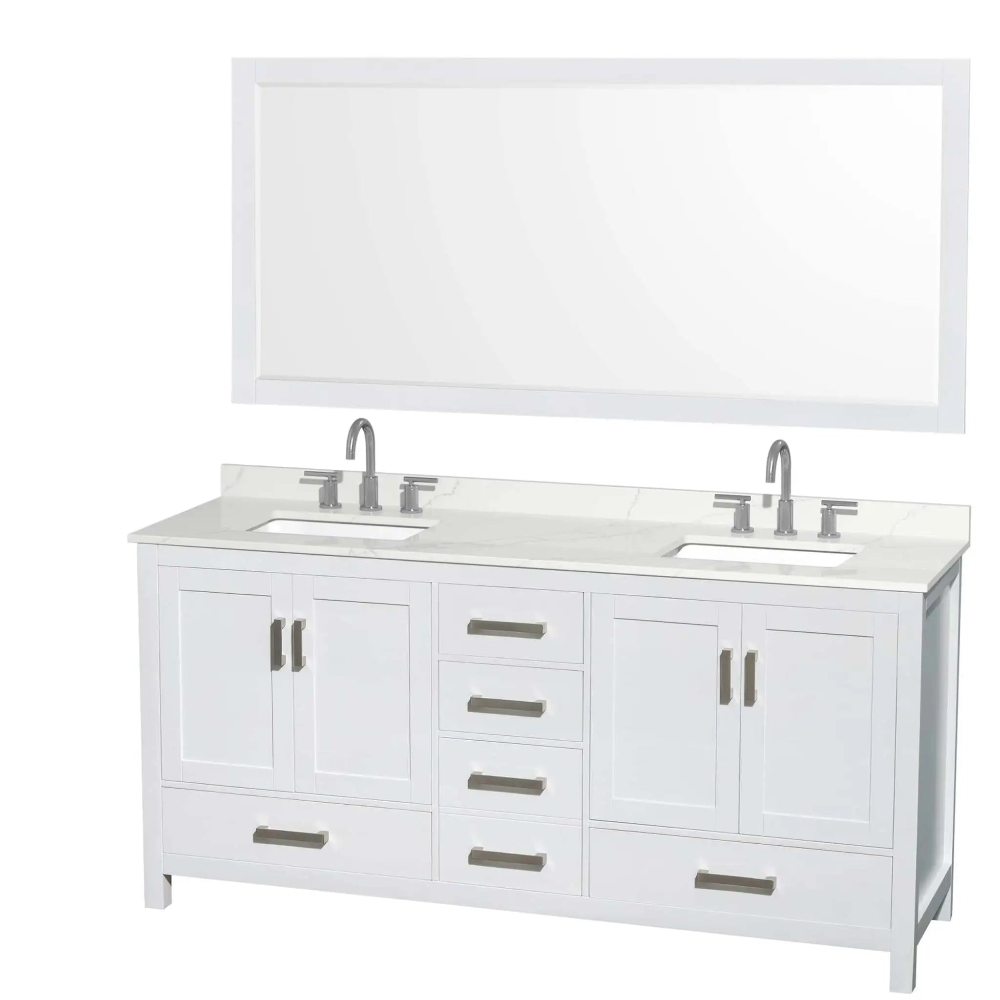 72" Sheffield Double Bathroom Vanity in White with Brushed Chrome Trim & 70" Mirror by Wyndham