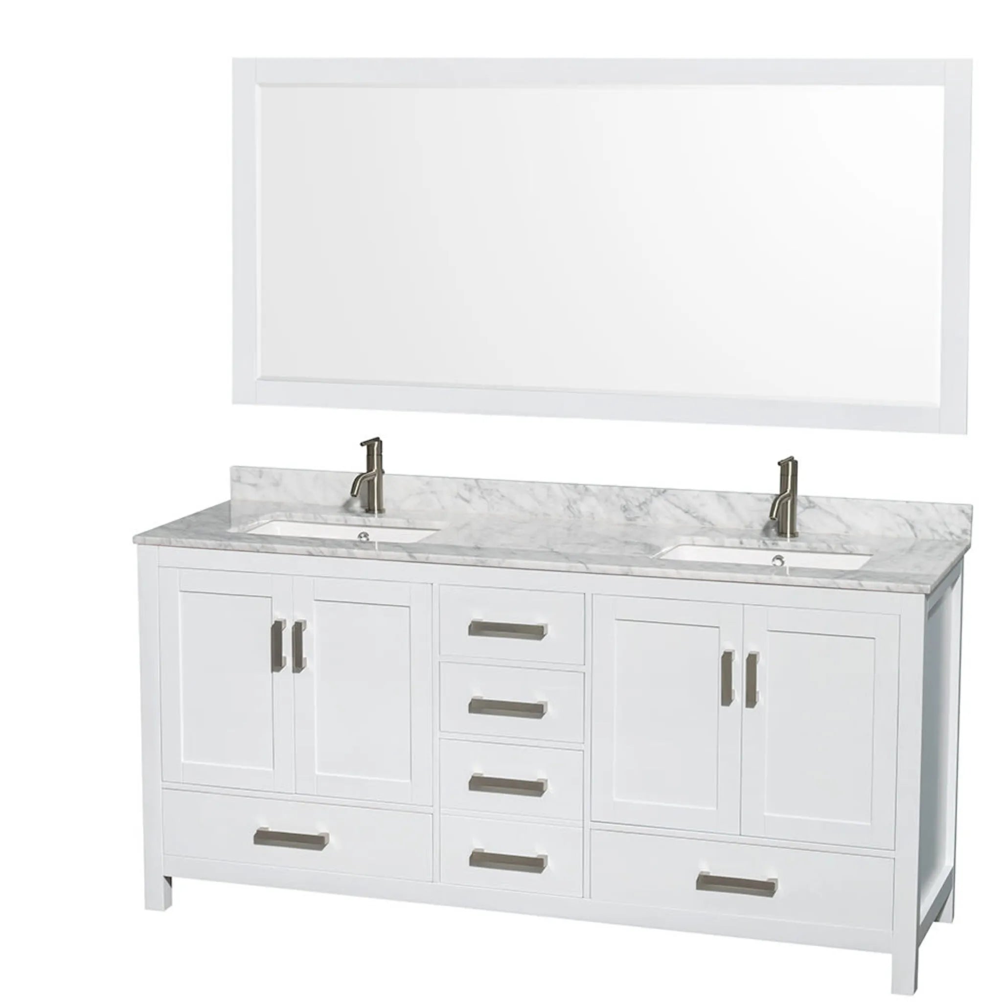 72" Sheffield Double Bathroom Vanity in White with Brushed Chrome Trim & 70" Mirror by Wyndham
