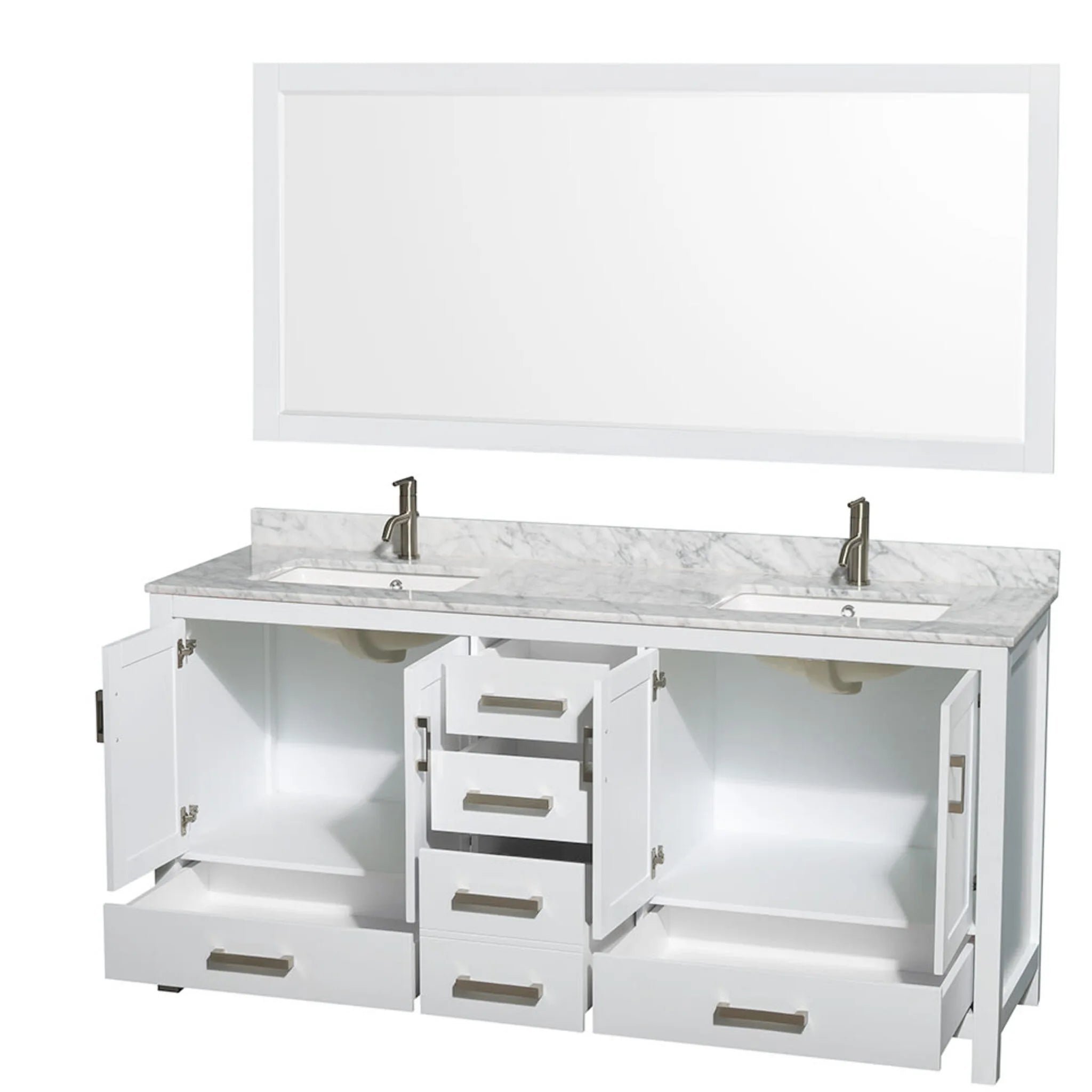 72" Sheffield Double Bathroom Vanity in White with Brushed Chrome Trim & 70" Mirror by Wyndham