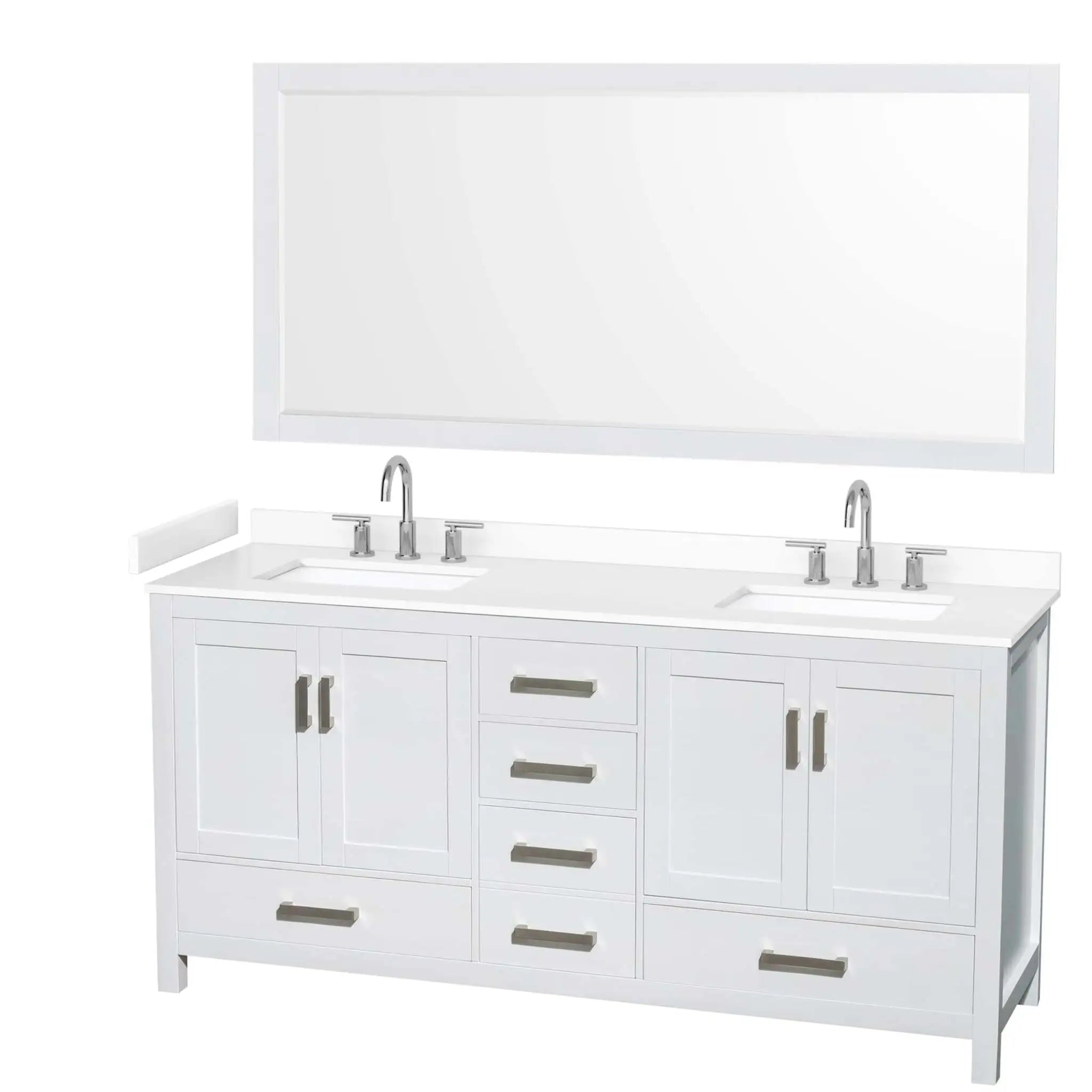 72" Sheffield Double Bathroom Vanity in White with Brushed Chrome Trim & 70" Mirror by Wyndham