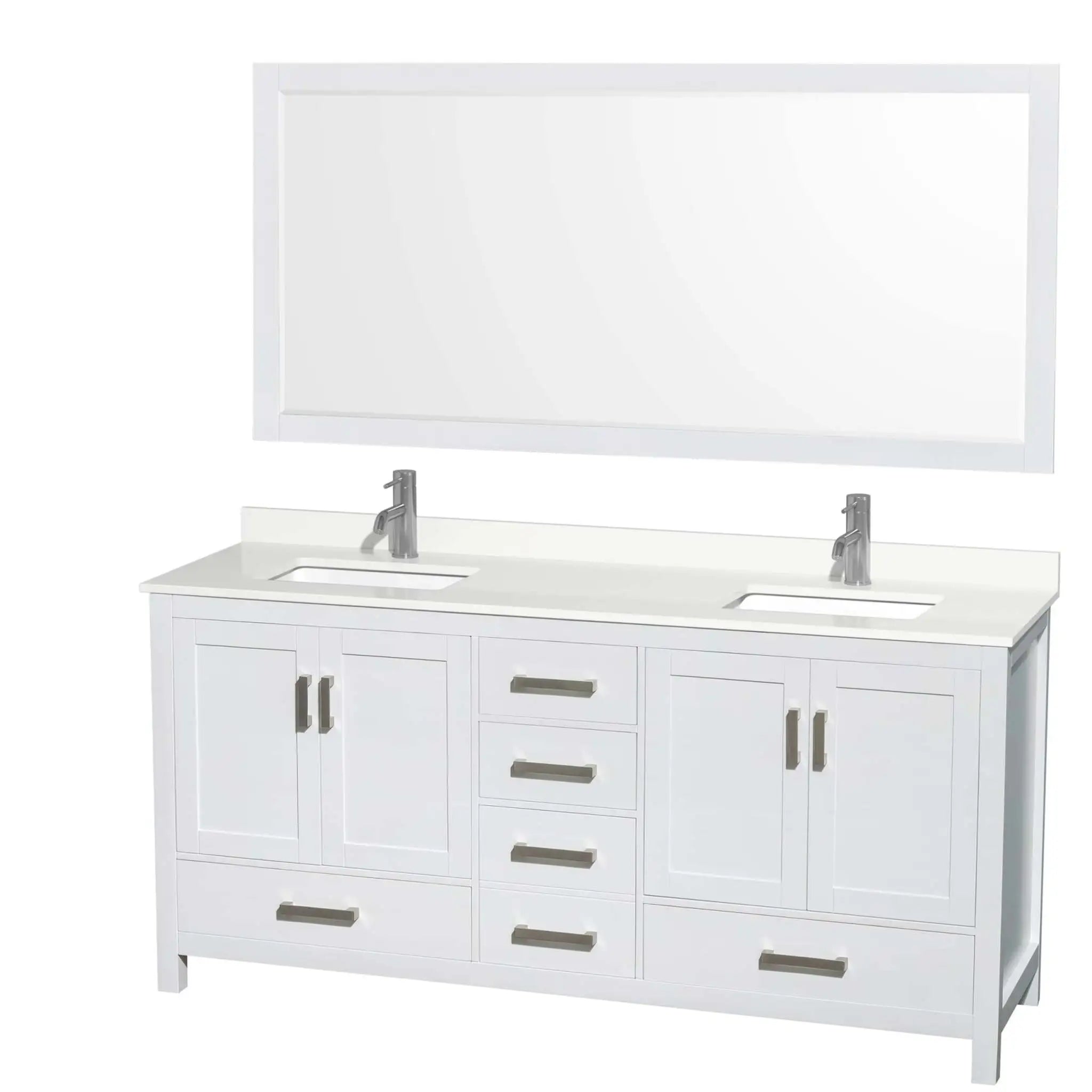 72" Sheffield Double Bathroom Vanity in White with Brushed Chrome Trim & 70" Mirror by Wyndham
