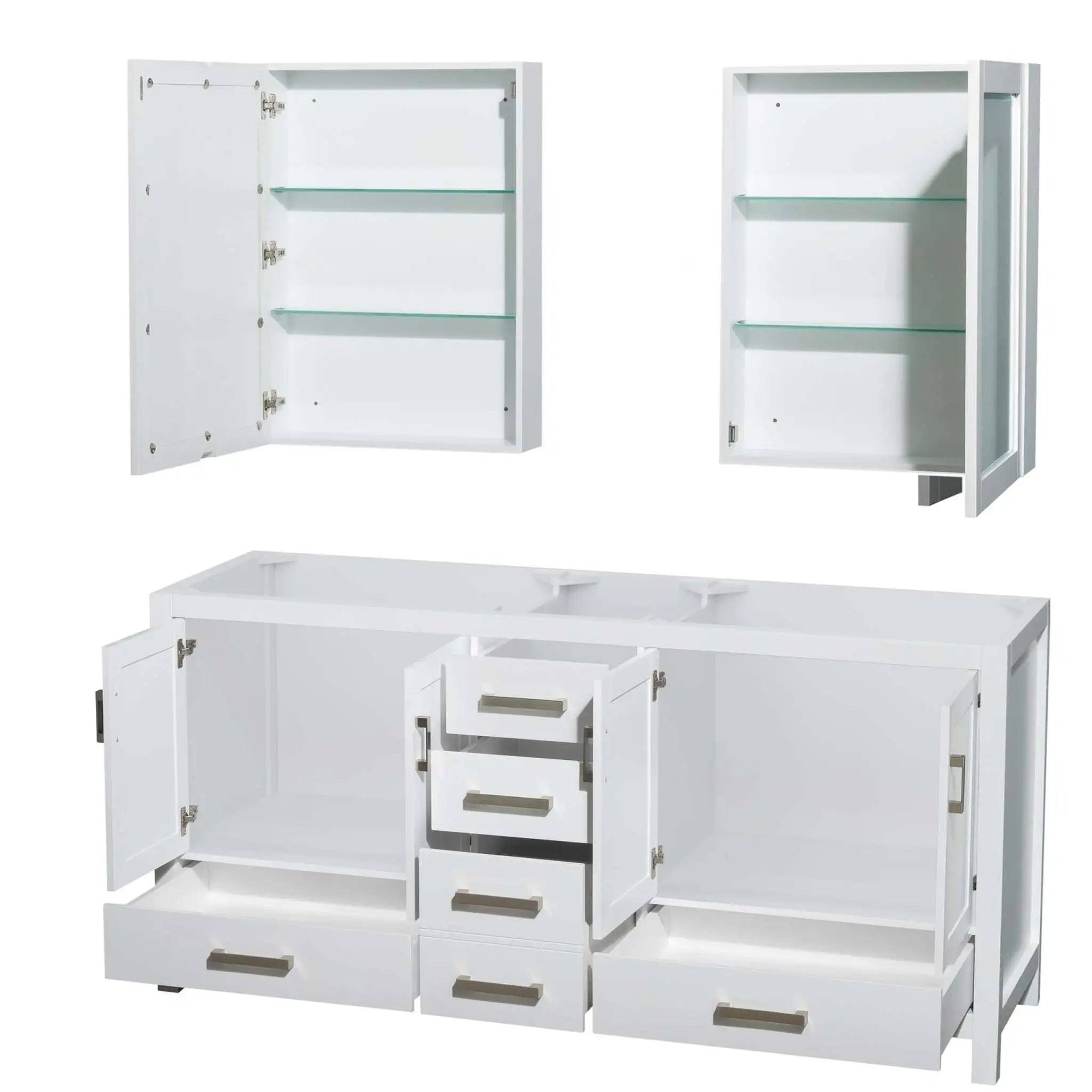 72" Sheffield Double Bathroom Vanity in White with Brushed Chrome Trim & Medicine Cabinet by Wyndham