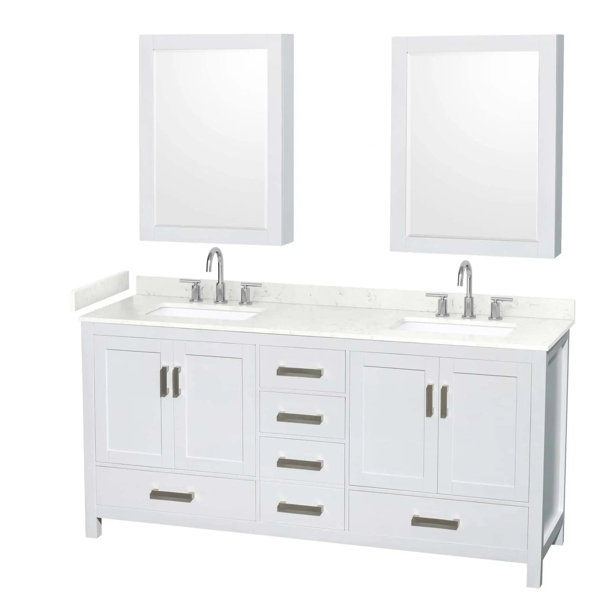 72" Sheffield Double Bathroom Vanity in White with Brushed Chrome Trim & Medicine Cabinet by Wyndham