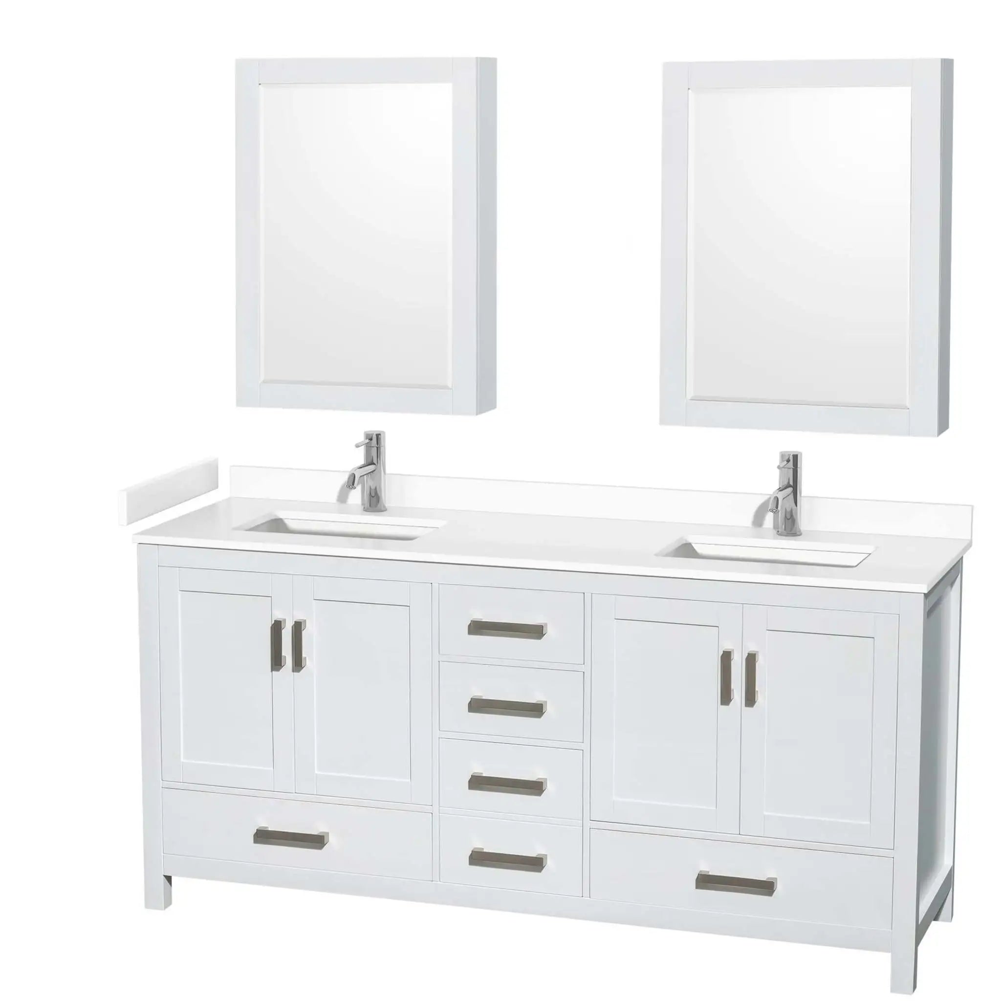 72" Sheffield Double Bathroom Vanity in White with Brushed Chrome Trim & Medicine Cabinet by Wyndham