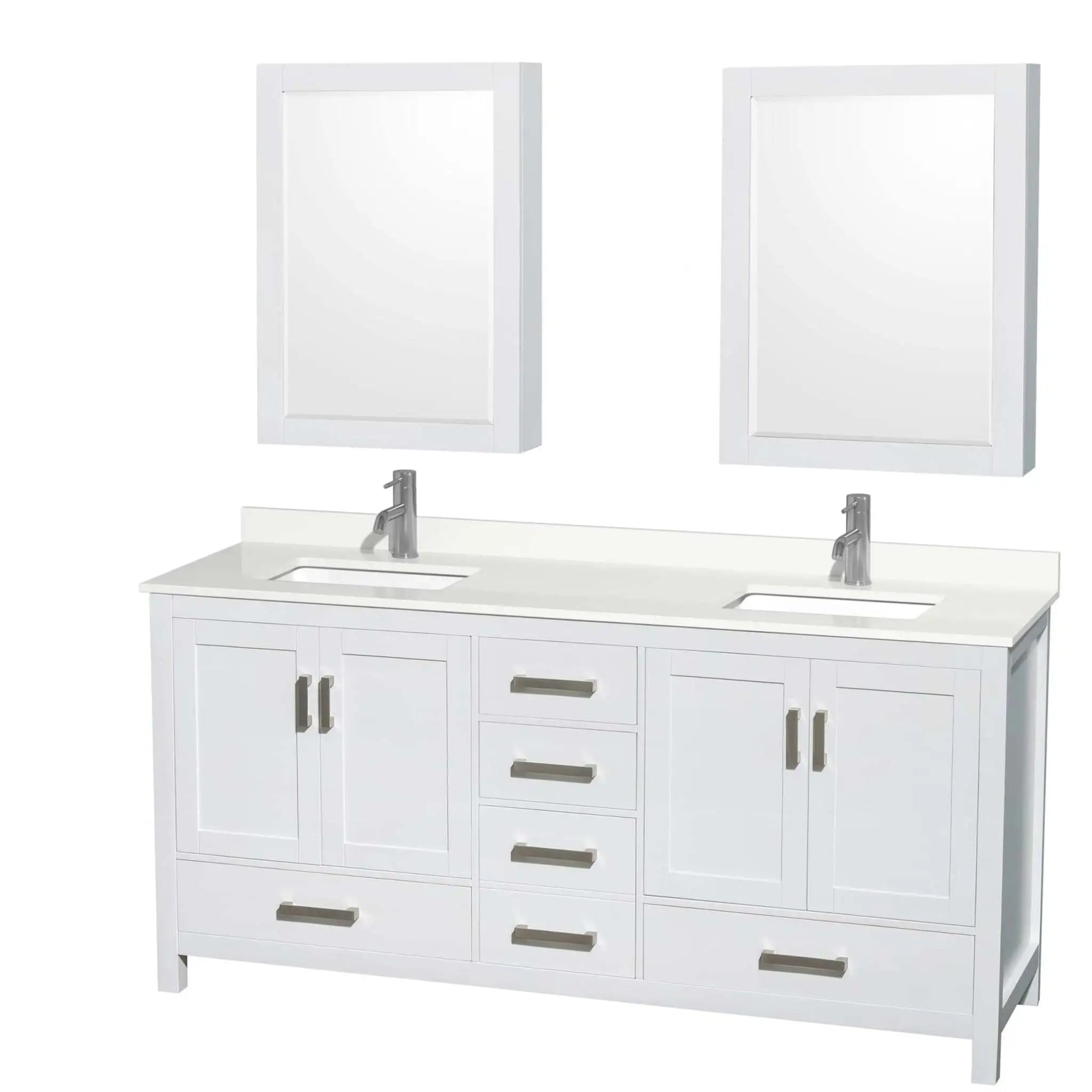 72" Sheffield Double Bathroom Vanity in White with Brushed Chrome Trim & Medicine Cabinet by Wyndham