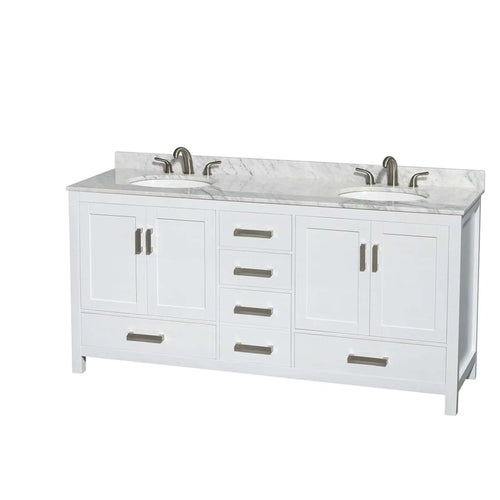 72" Sheffield Double Bathroom Vanity in White with Brushed Chrome Trim by Wyndham