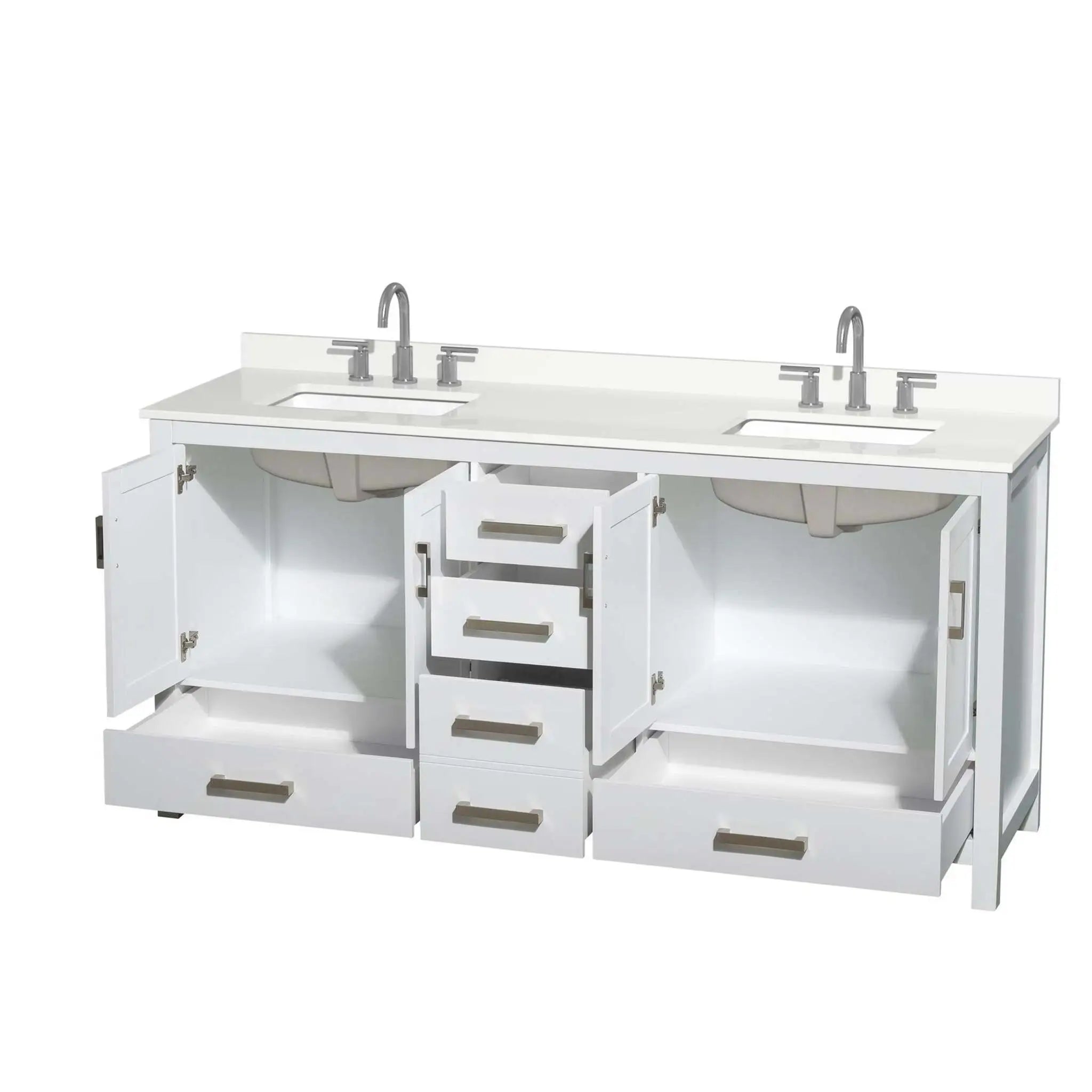 72" Sheffield Double Bathroom Vanity in White with Brushed Chrome Trim by Wyndham