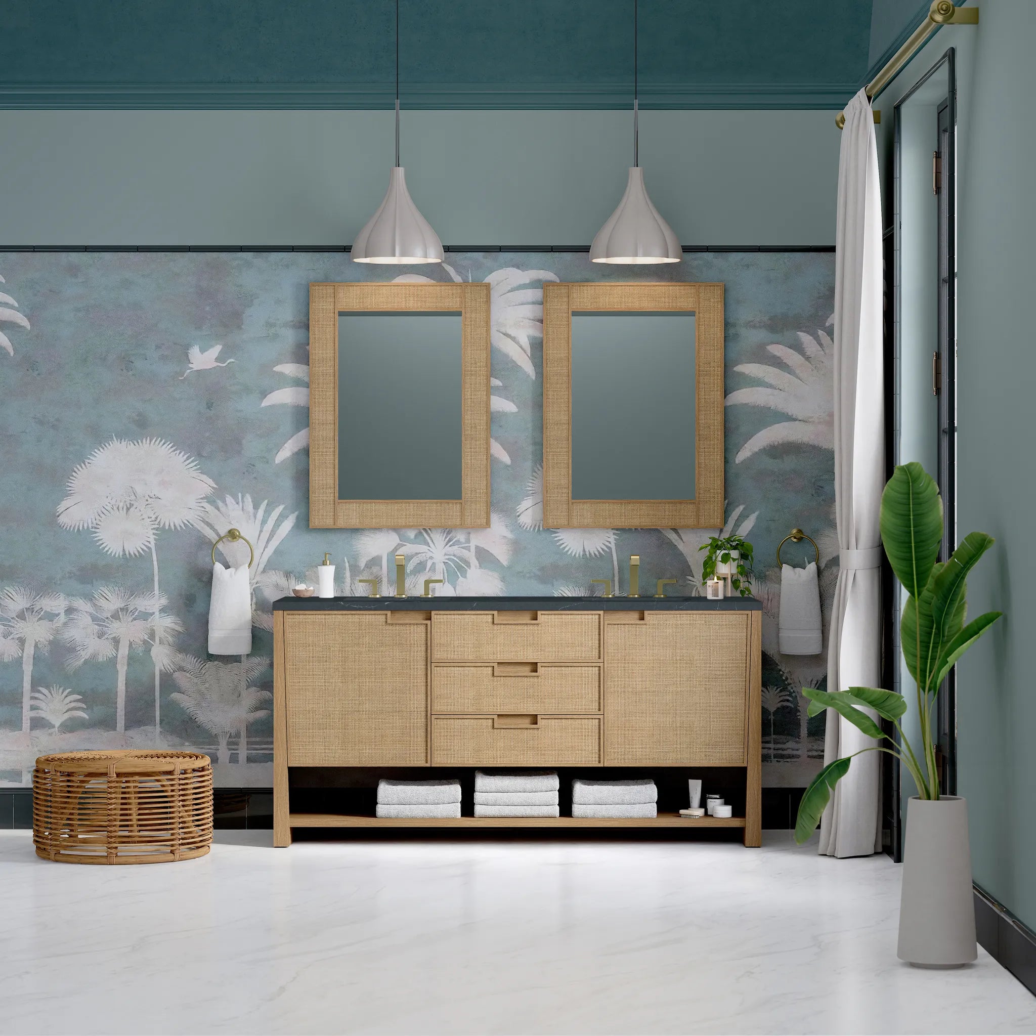 72" Solene Double Vanity in Seaside Oak-Charcoal Soapstone Silestone-8" Widespread image 2