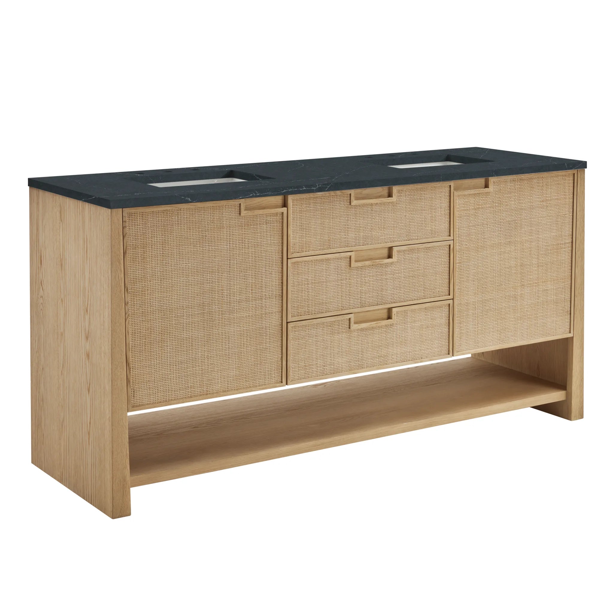 72" Solene Double Vanity in Seaside Oak-Charcoal Soapstone Silestone-8" Widespread image 9