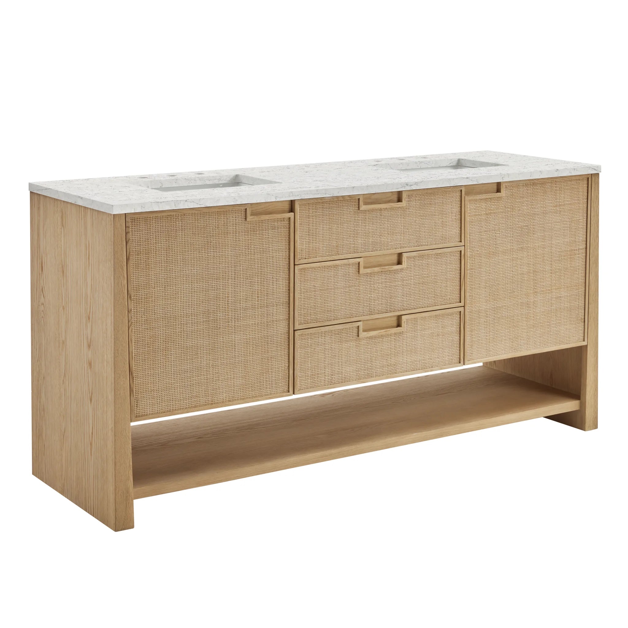 72" Solene Double Vanity in Seaside Oak-Eternal Jasmine Pearl Silestone-8" Widespread image 9