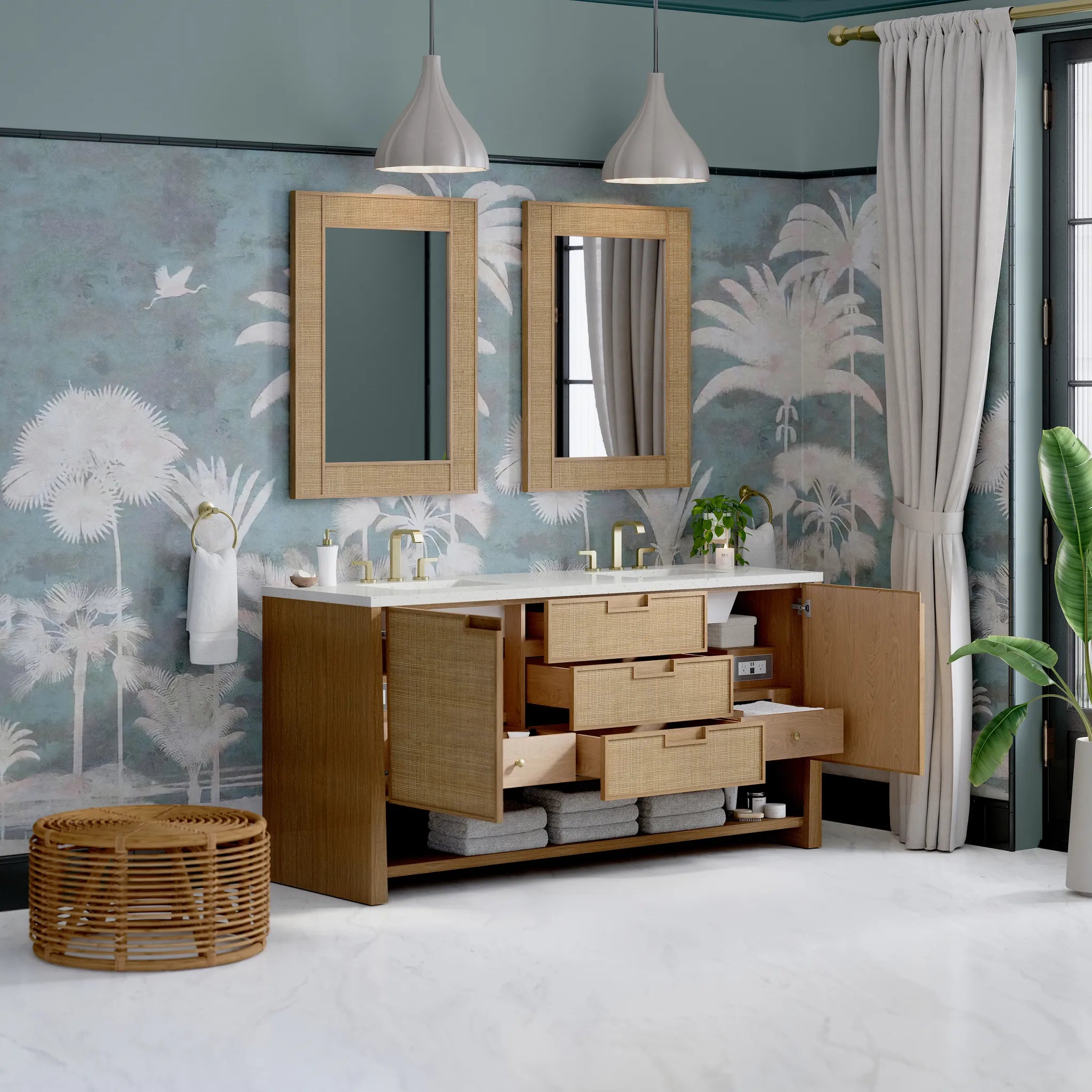 72" Solene Double Vanity in Seaside Oak-Lime Delight Silestone-8" Widespread image 4