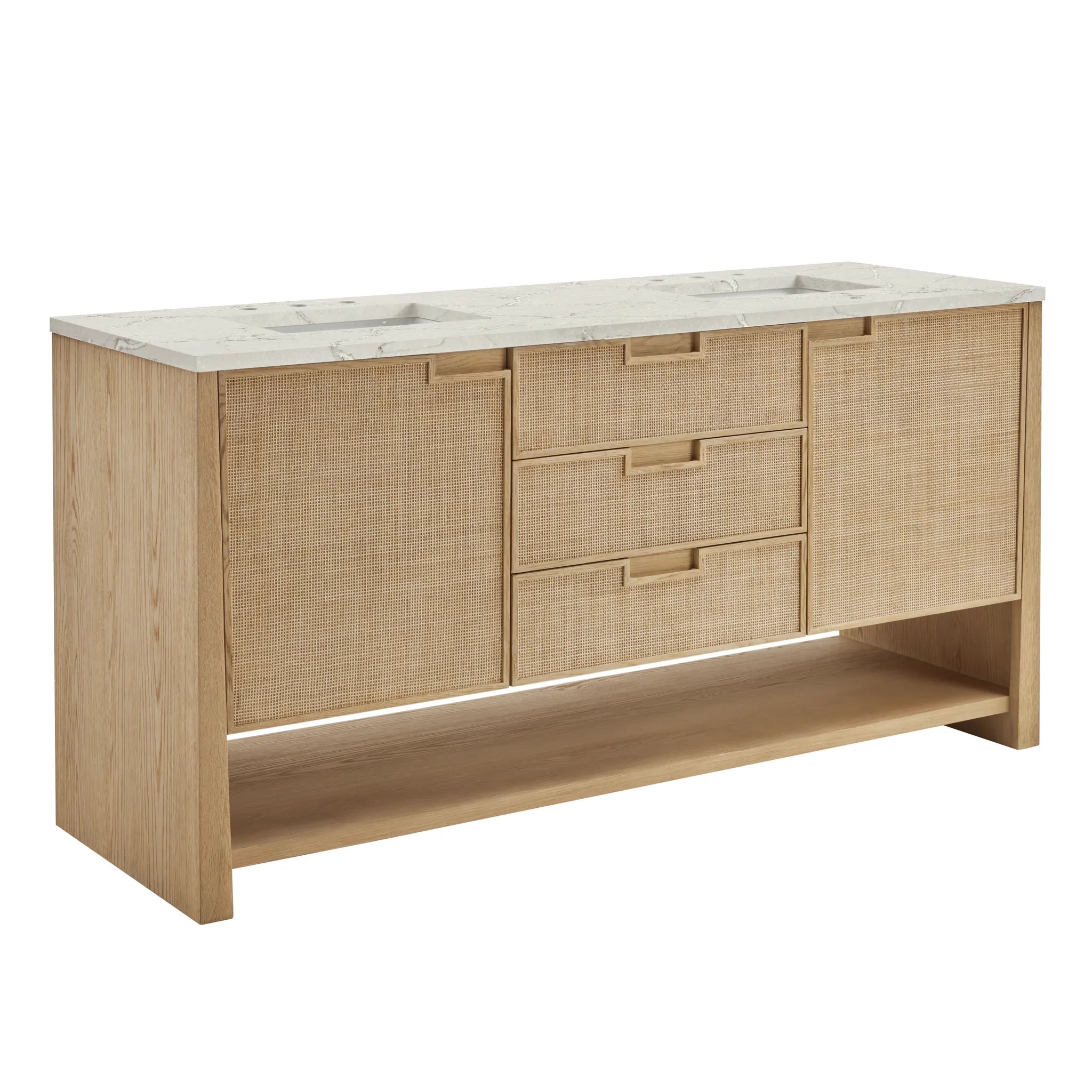 72" Solene Double Vanity in Seaside Oak-Victorian Silver Silestone-8" Widespread image 9