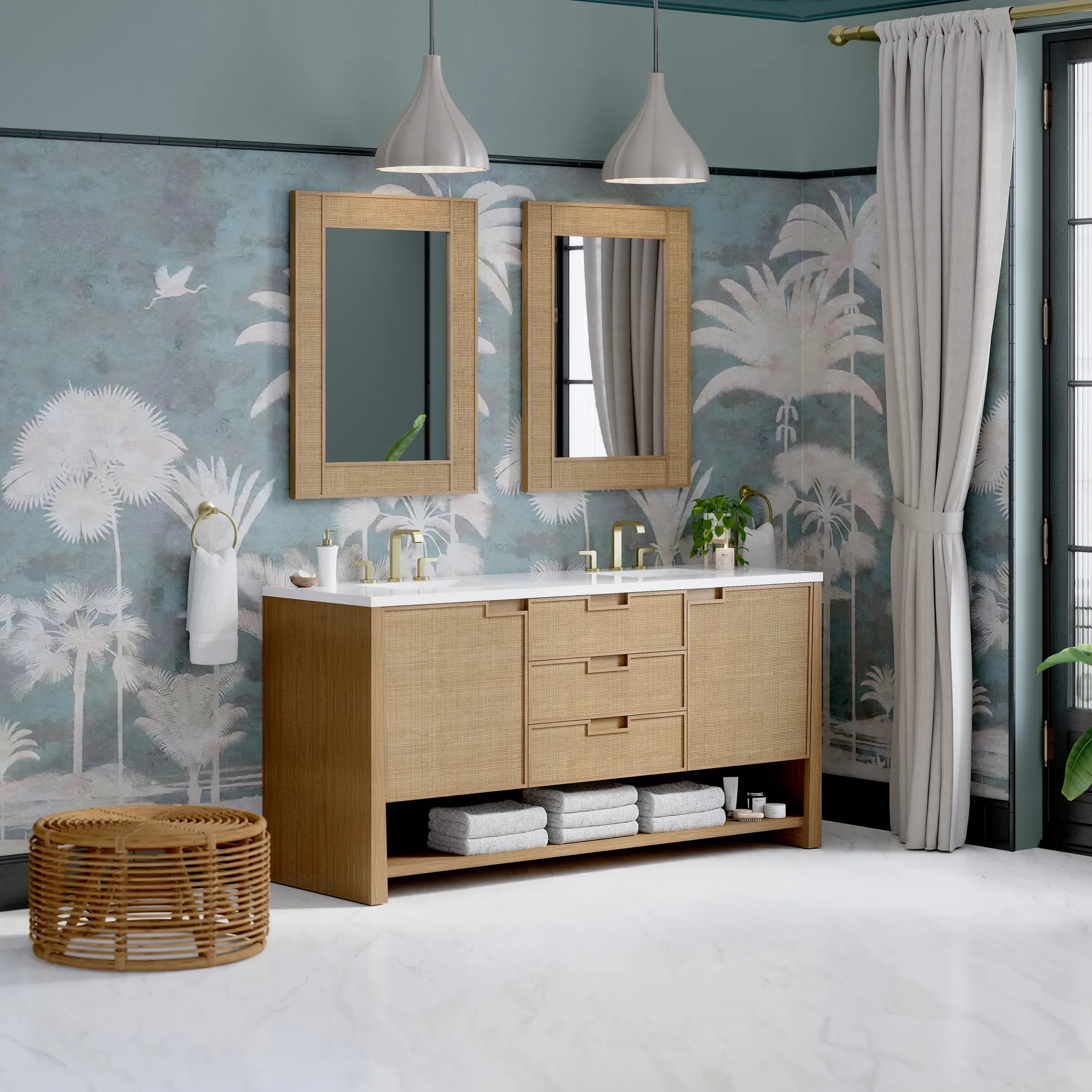 72" Solene Double Vanity in Seaside Oak-White Zeus Silestone-8" Widespread image 3