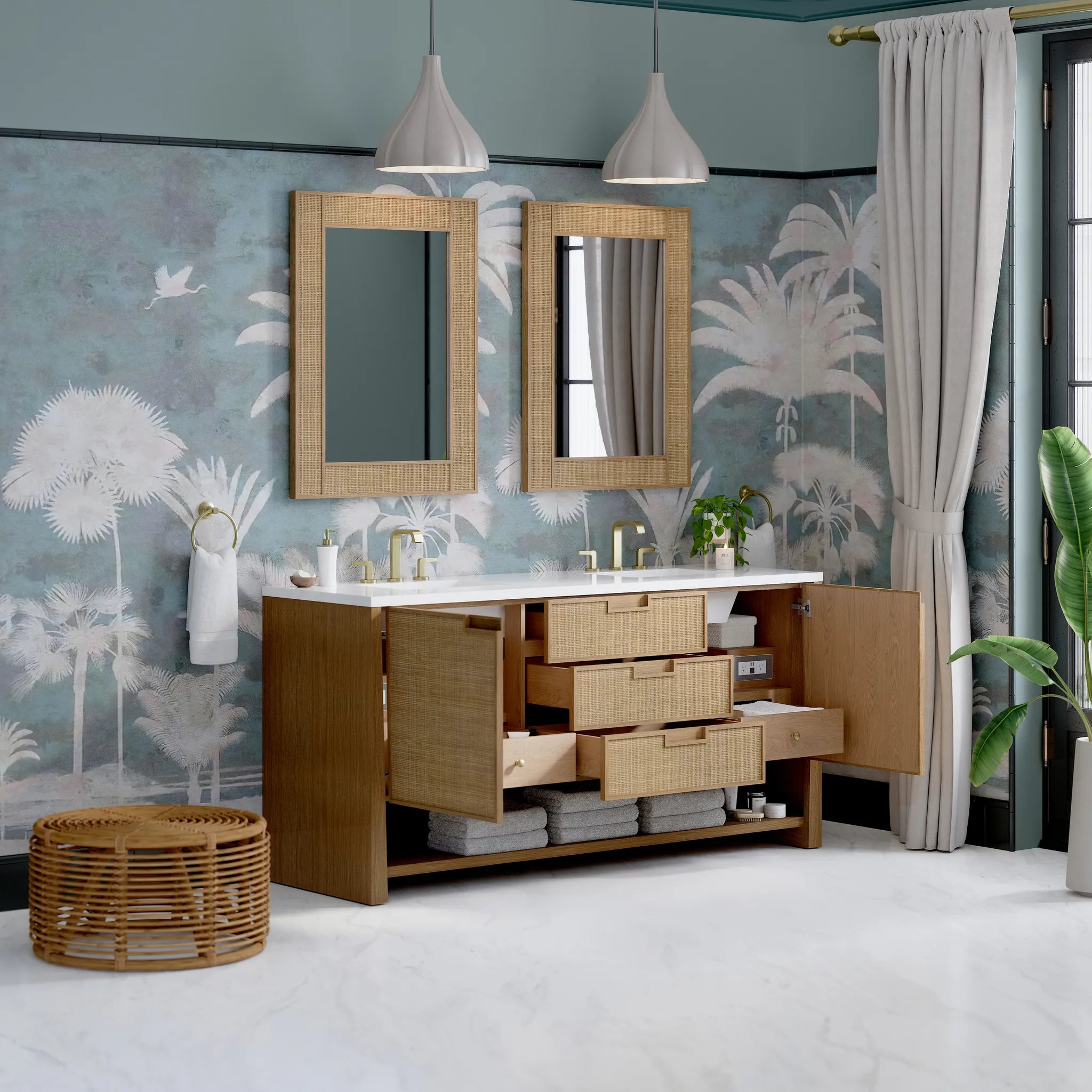 72" Solene Double Vanity in Seaside Oak-White Zeus Silestone-8" Widespread image 4