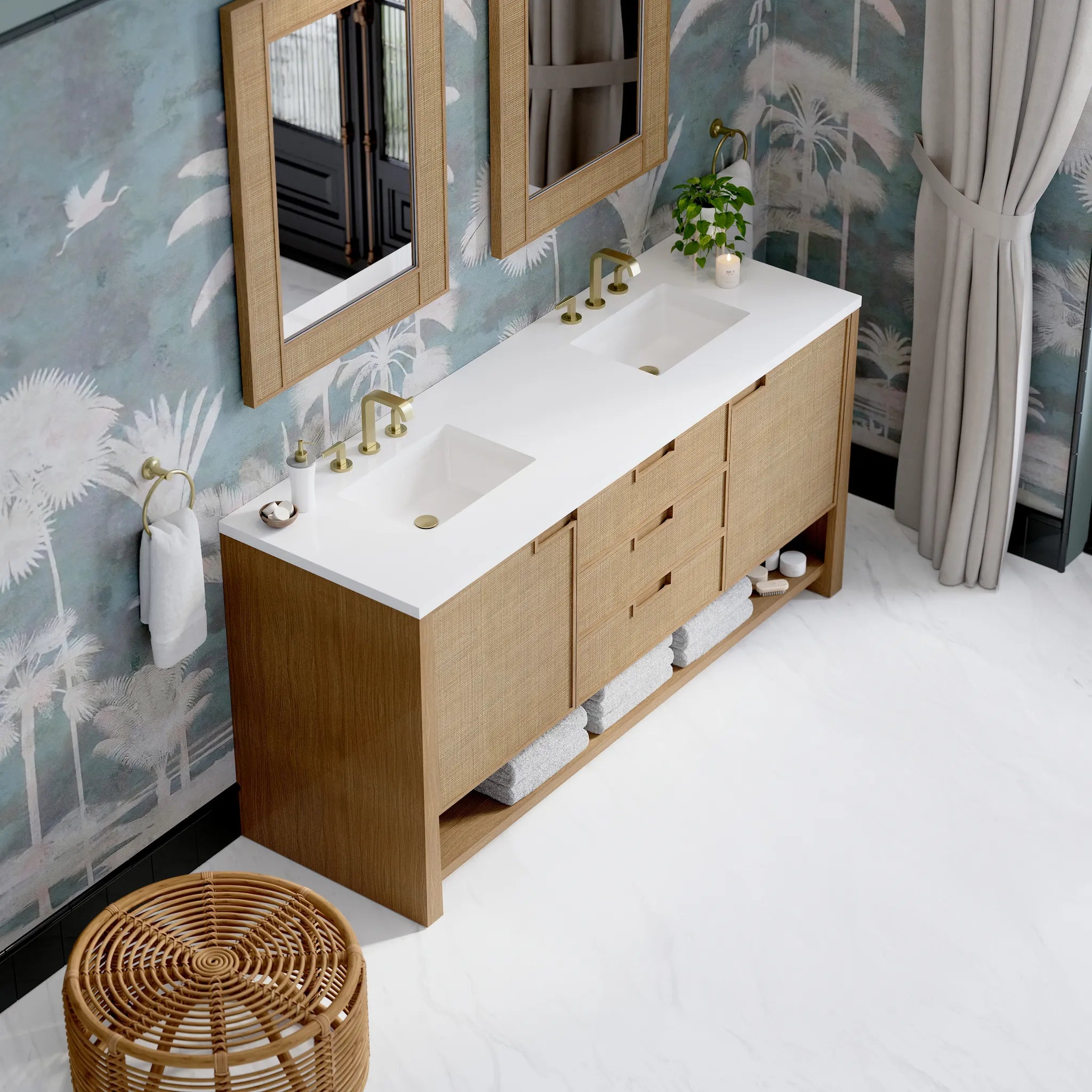 72" Solene Double Vanity in Seaside Oak-White Zeus Silestone-8" Widespread image 6