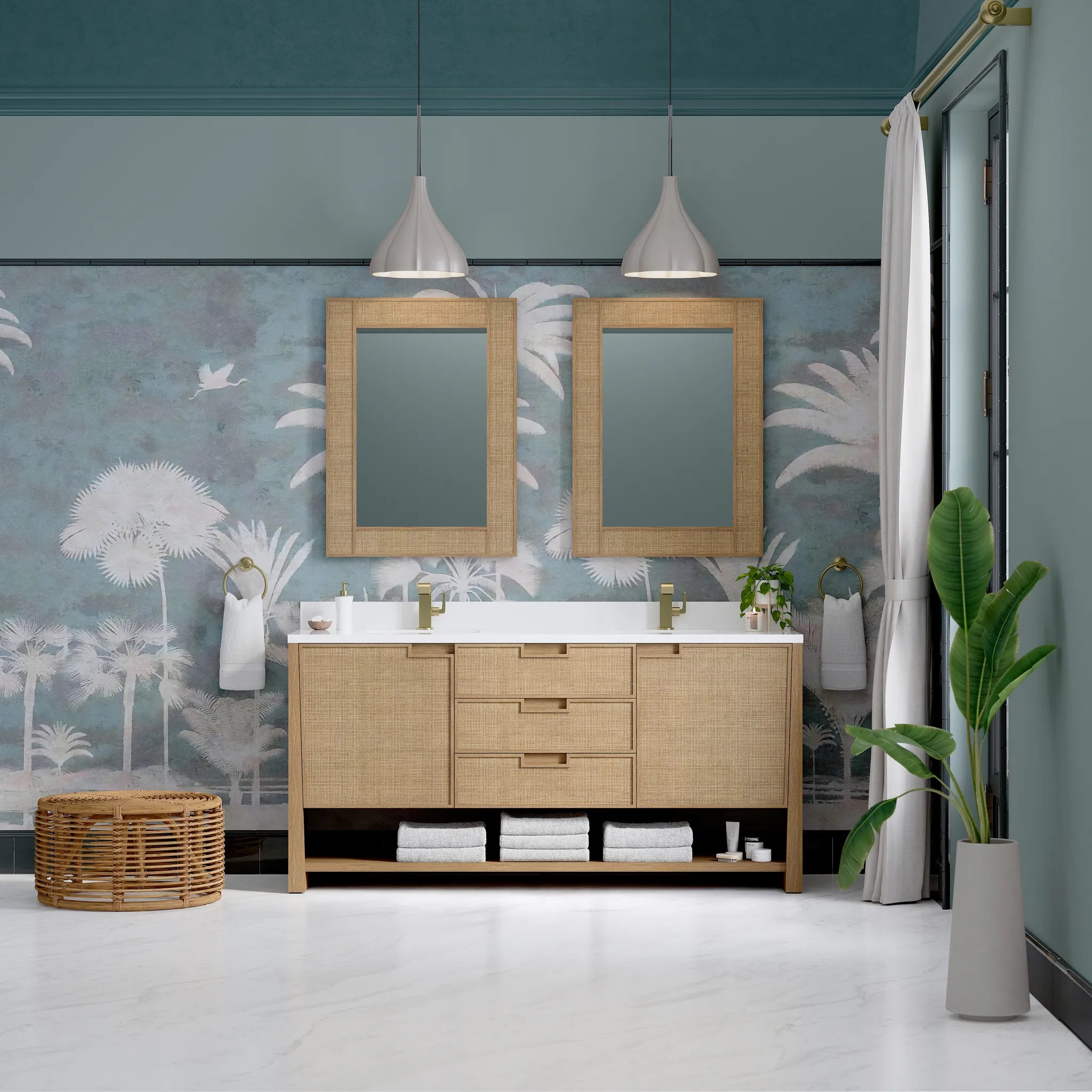 72" Solene Double Vanity in Seaside Oak-White Zeus Silestone & Backsplash-Single Hole image 2
