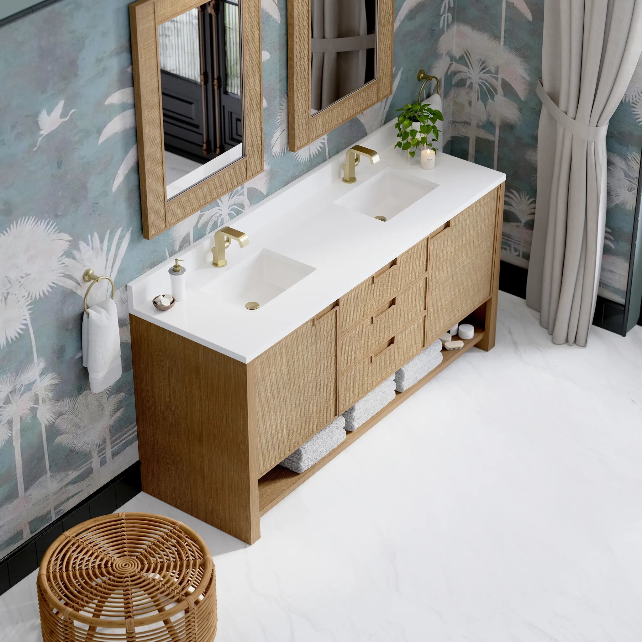 72" Solene Double Vanity in Seaside Oak-White Zeus Silestone & Backsplash-Single Hole image 5