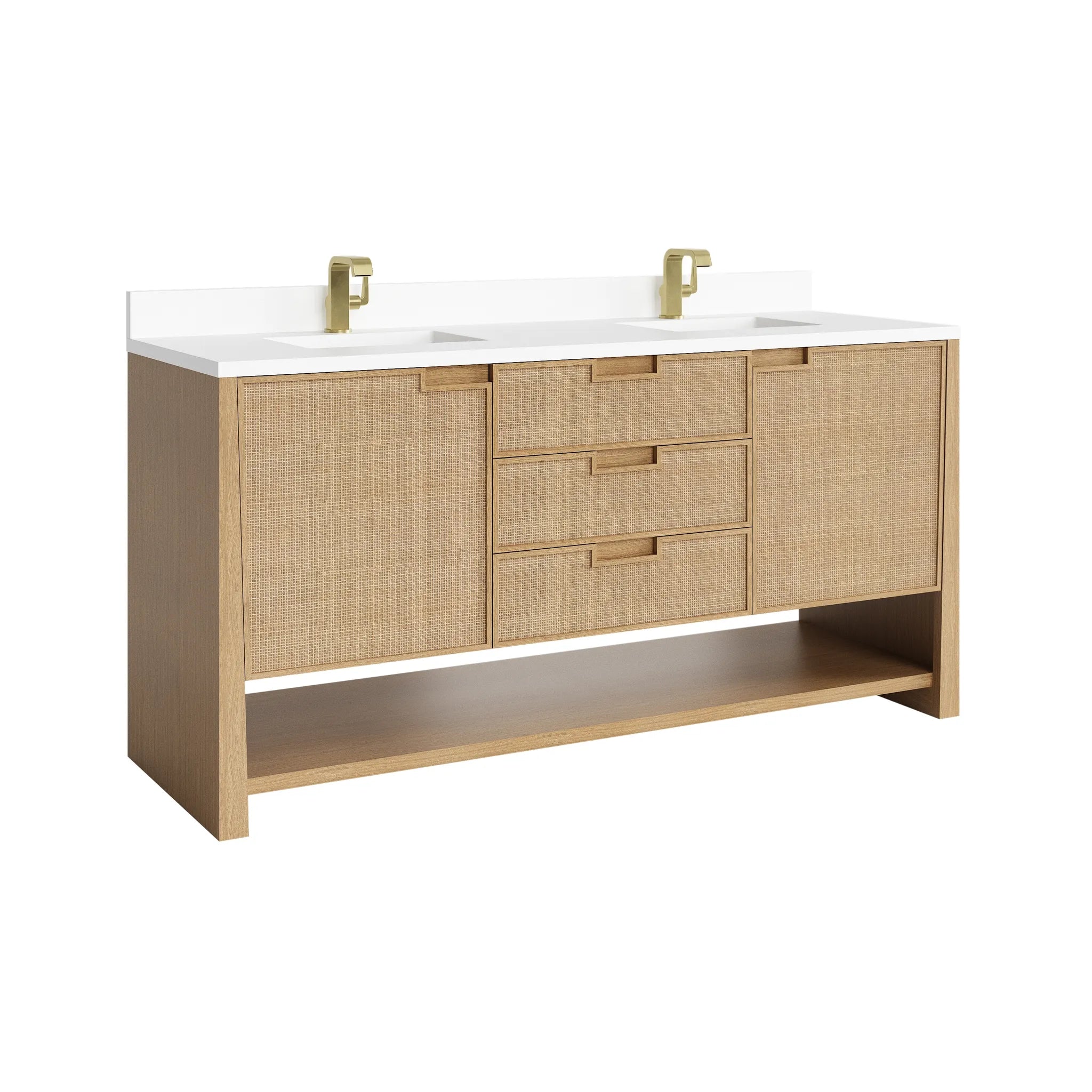 72" Solene Double Vanity in Seaside Oak-White Zeus Silestone & Backsplash-Single Hole image 8