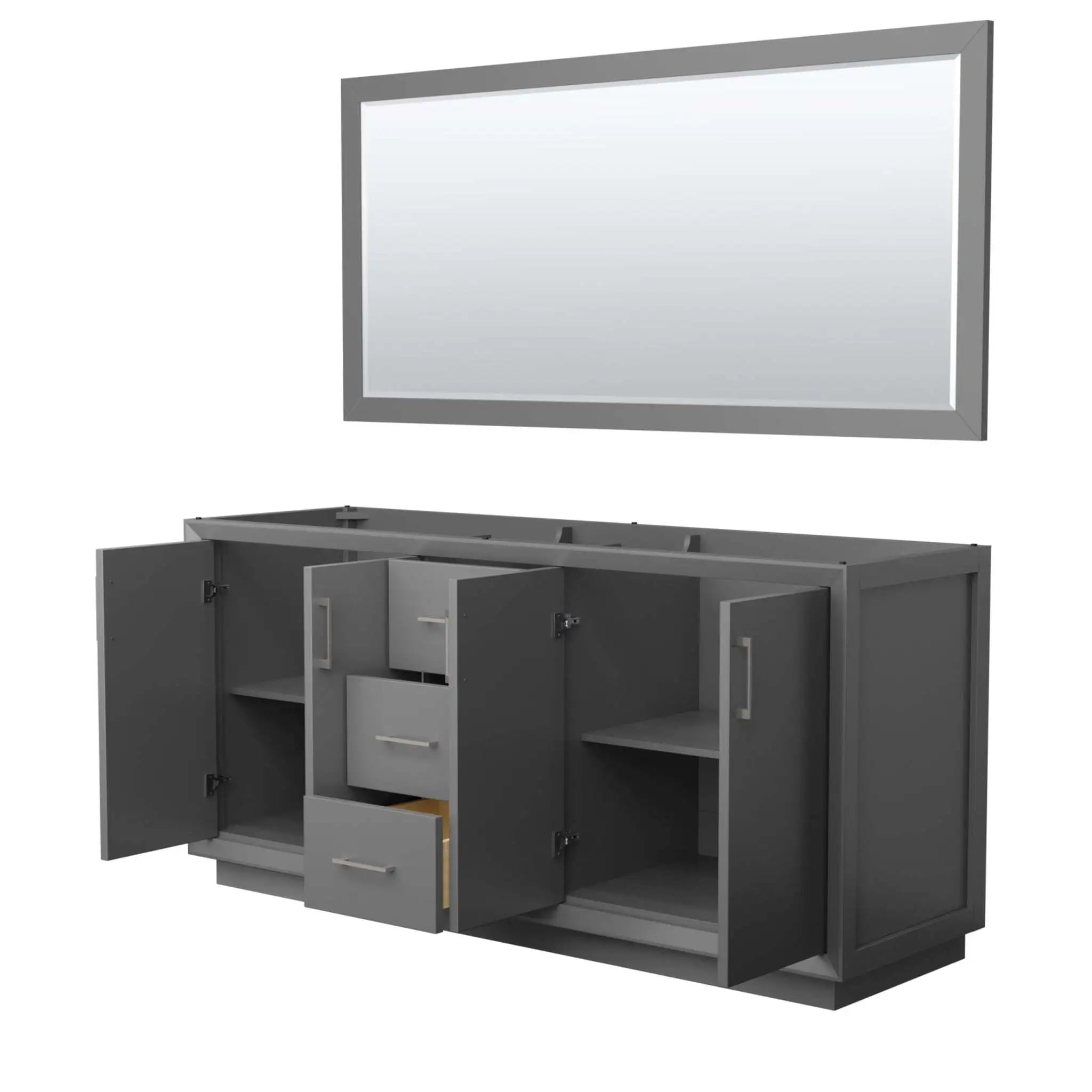 72" Strada Double Bathroom Vanity in Dark Gray with Brushed Nickel Trim & 70" Mirror by Wyndham