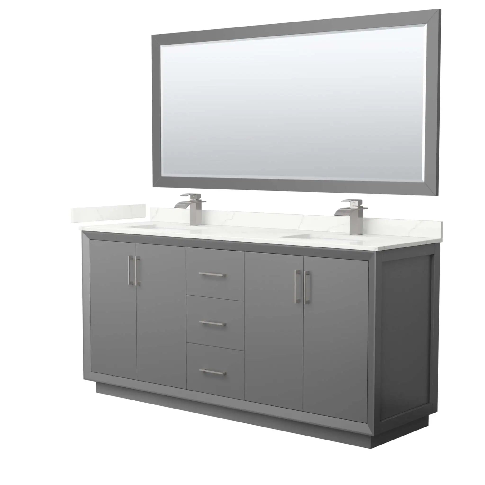 72" Strada Double Bathroom Vanity in Dark Gray with Brushed Nickel Trim & 70" Mirror by Wyndham