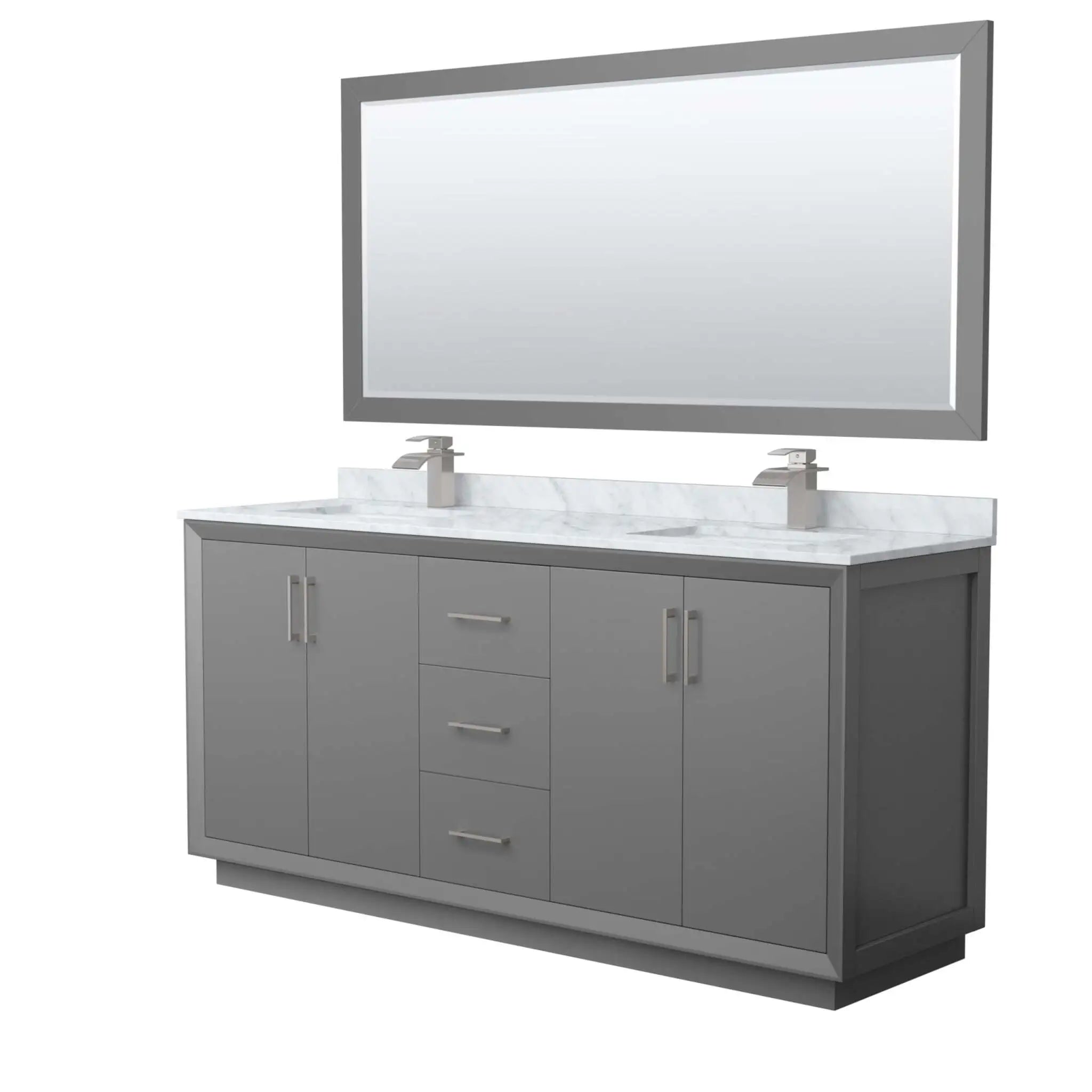 72" Strada Double Bathroom Vanity in Dark Gray with Brushed Nickel Trim & 70" Mirror by Wyndham
