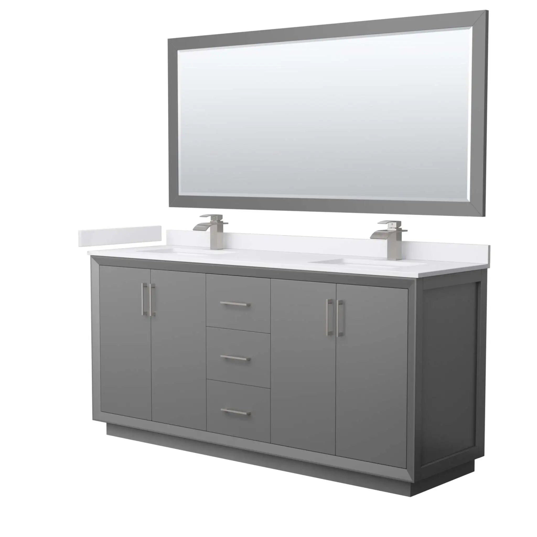 72" Strada Double Bathroom Vanity in Dark Gray with Brushed Nickel Trim & 70" Mirror by Wyndham