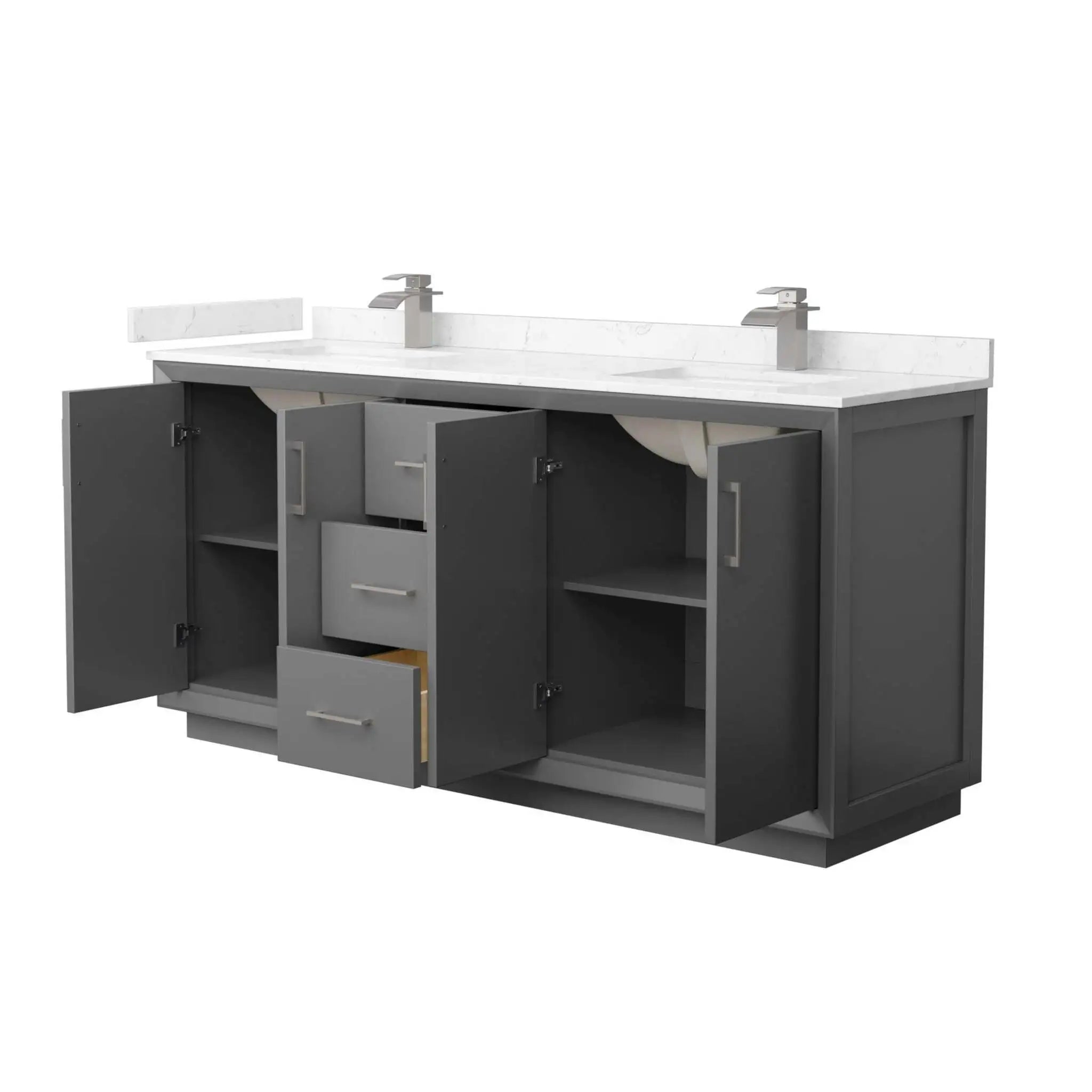 72" Strada Double Bathroom Vanity in Dark Gray with Brushed Nickel Trim by Wyndham