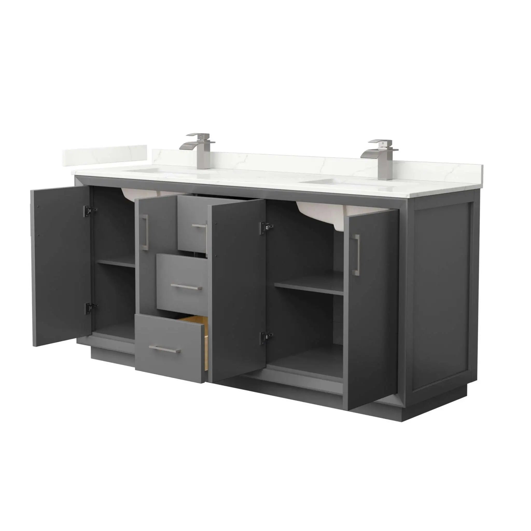 72" Strada Double Bathroom Vanity in Dark Gray with Brushed Nickel Trim by Wyndham