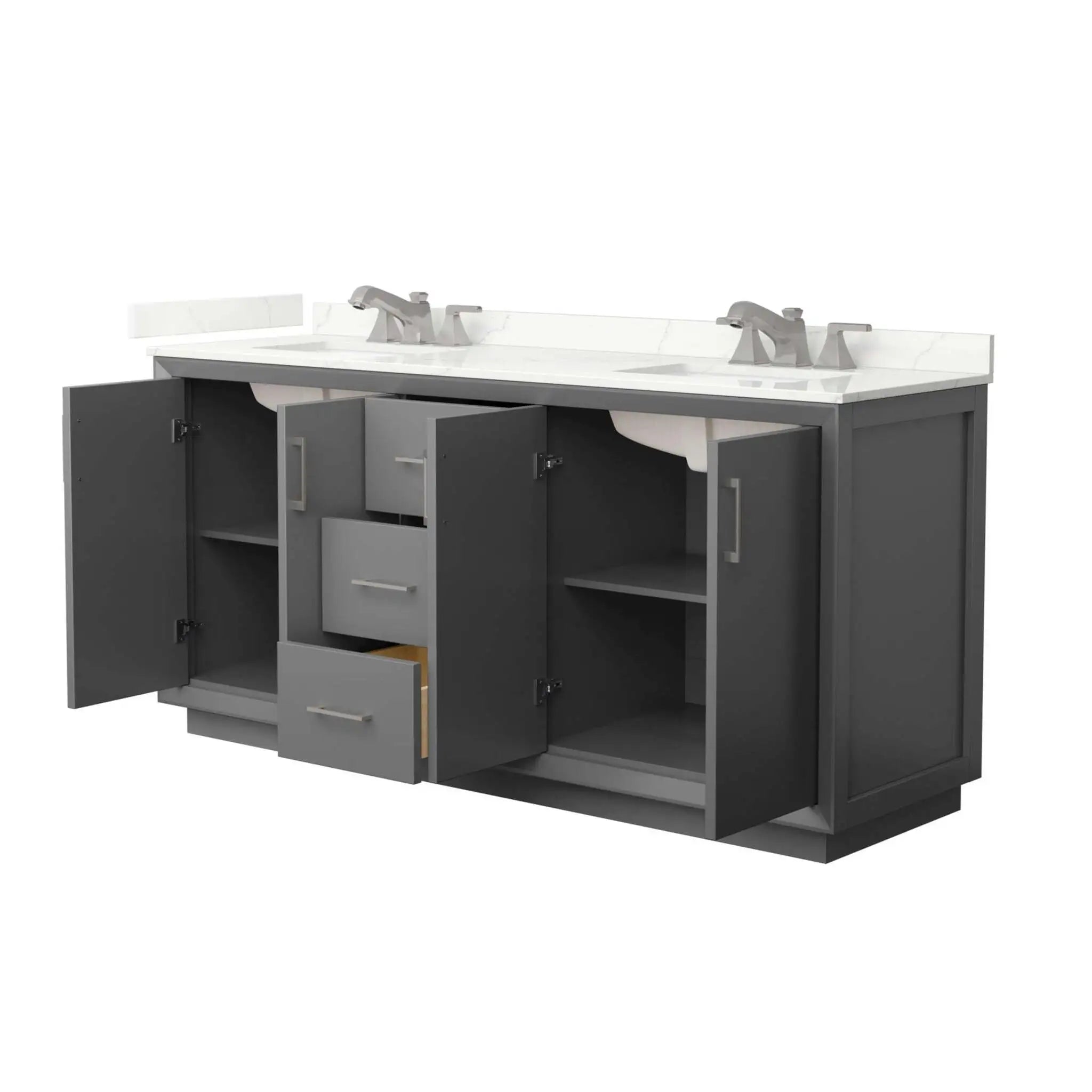 72" Strada Double Bathroom Vanity in Dark Gray with Brushed Nickel Trim by Wyndham