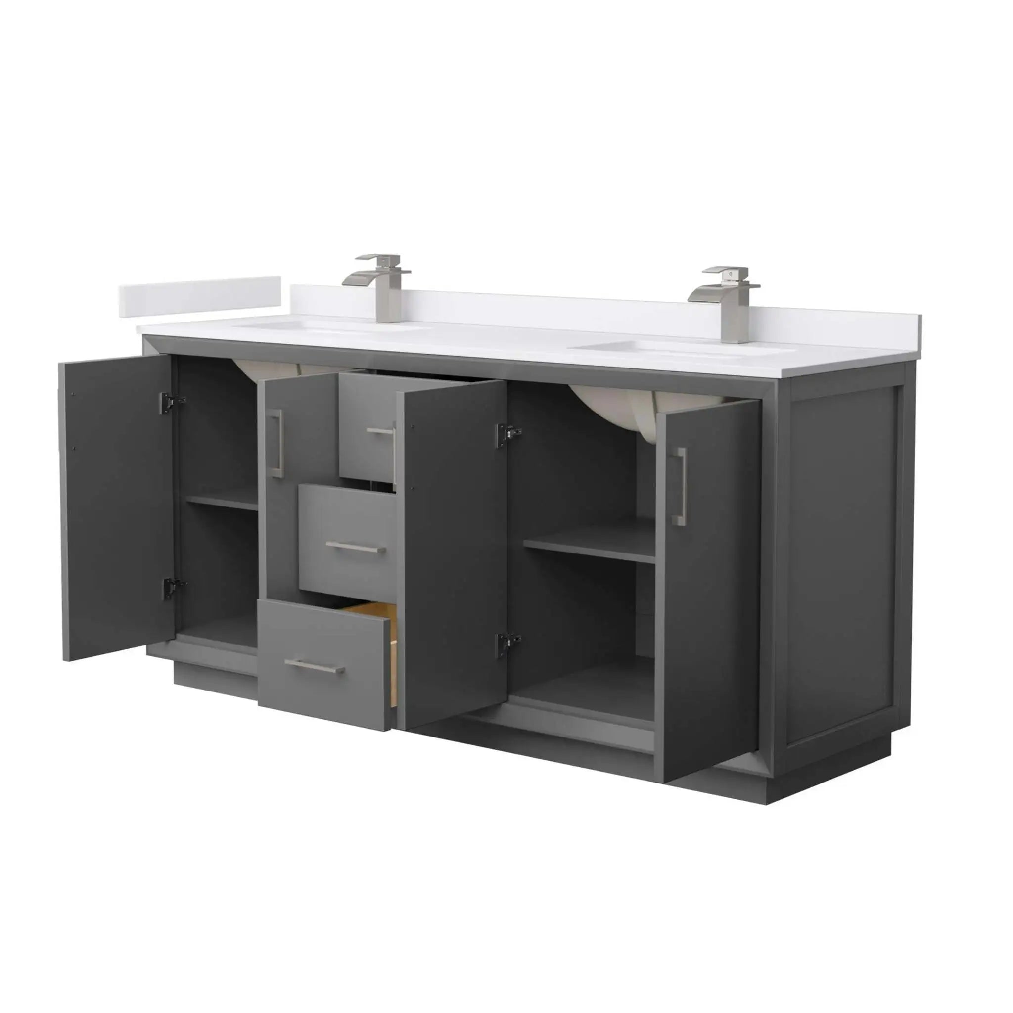 72" Strada Double Bathroom Vanity in Dark Gray with Brushed Nickel Trim by Wyndham