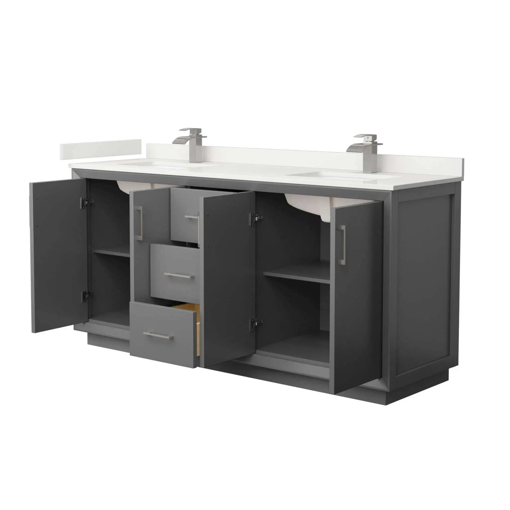 72" Strada Double Bathroom Vanity in Dark Gray with Brushed Nickel Trim by Wyndham