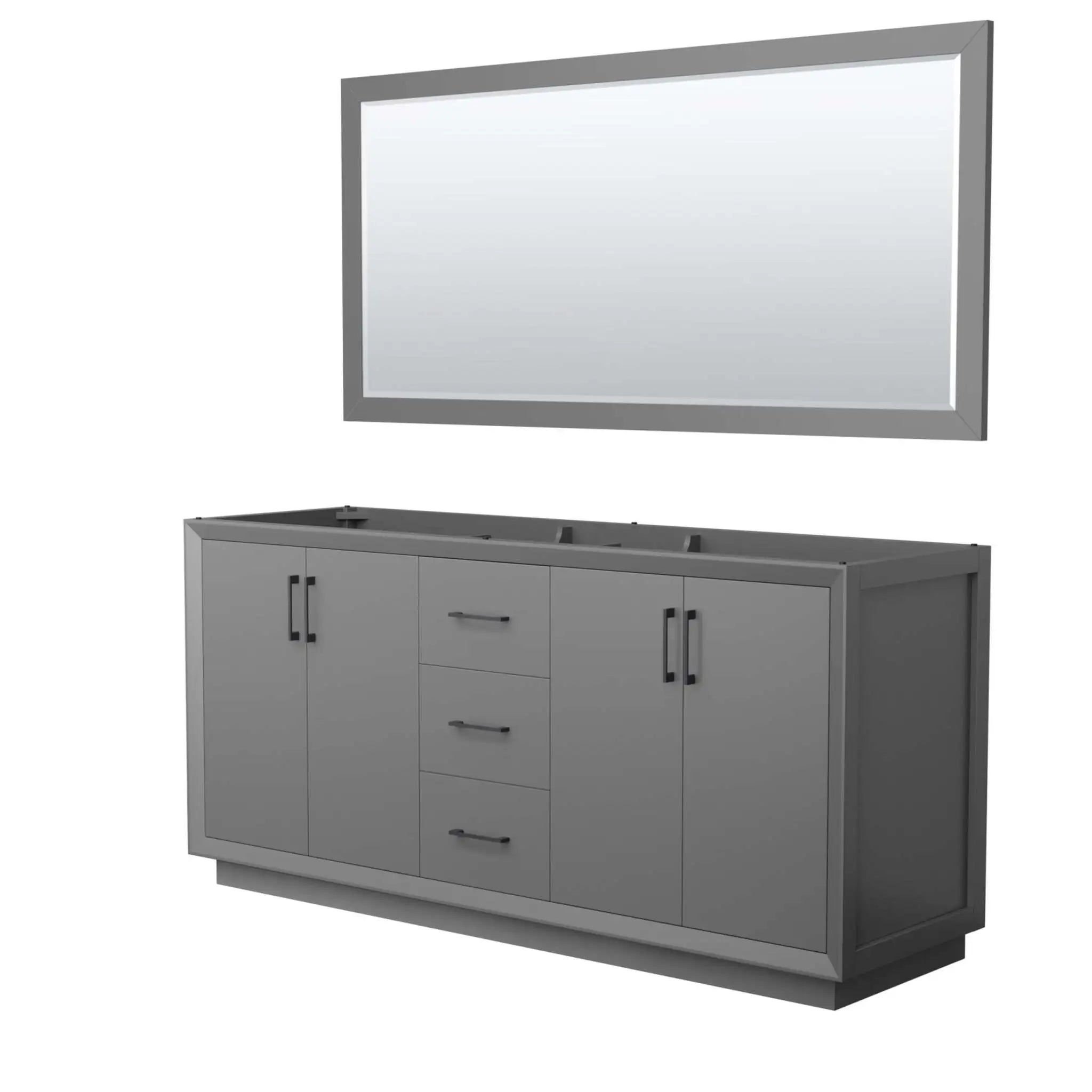 72" Strada Double Bathroom Vanity in Dark Gray with Matte Black Trim & 70" Mirror by Wyndham