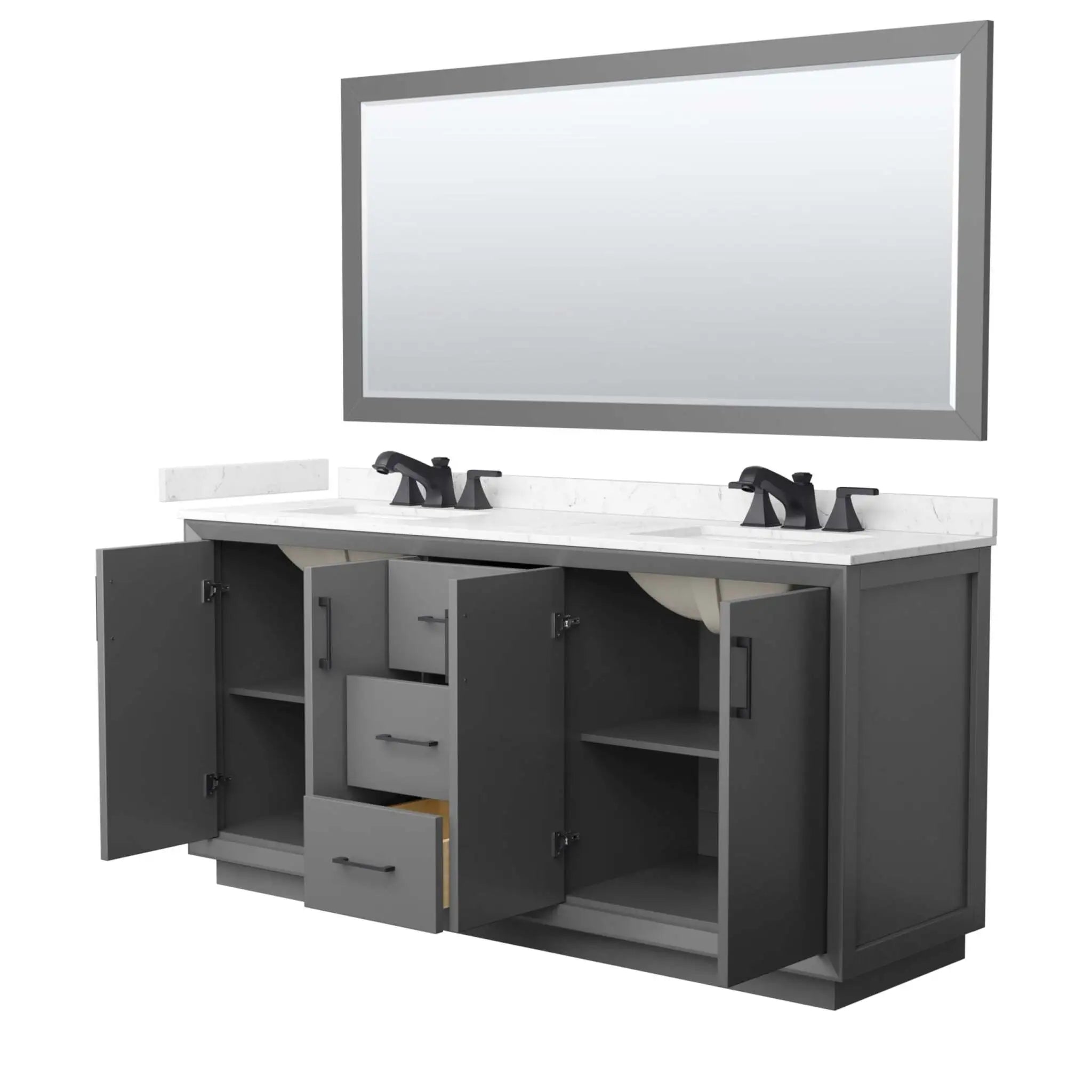 72" Strada Double Bathroom Vanity in Dark Gray with Matte Black Trim & 70" Mirror by Wyndham