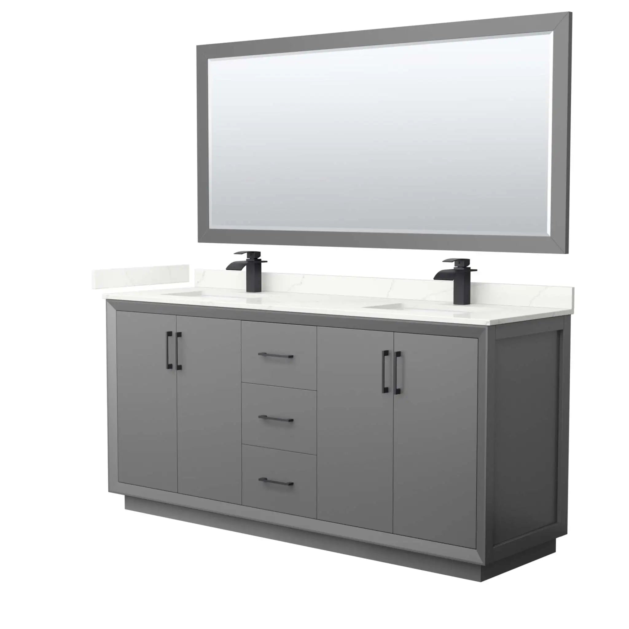 72" Strada Double Bathroom Vanity in Dark Gray with Matte Black Trim & 70" Mirror by Wyndham