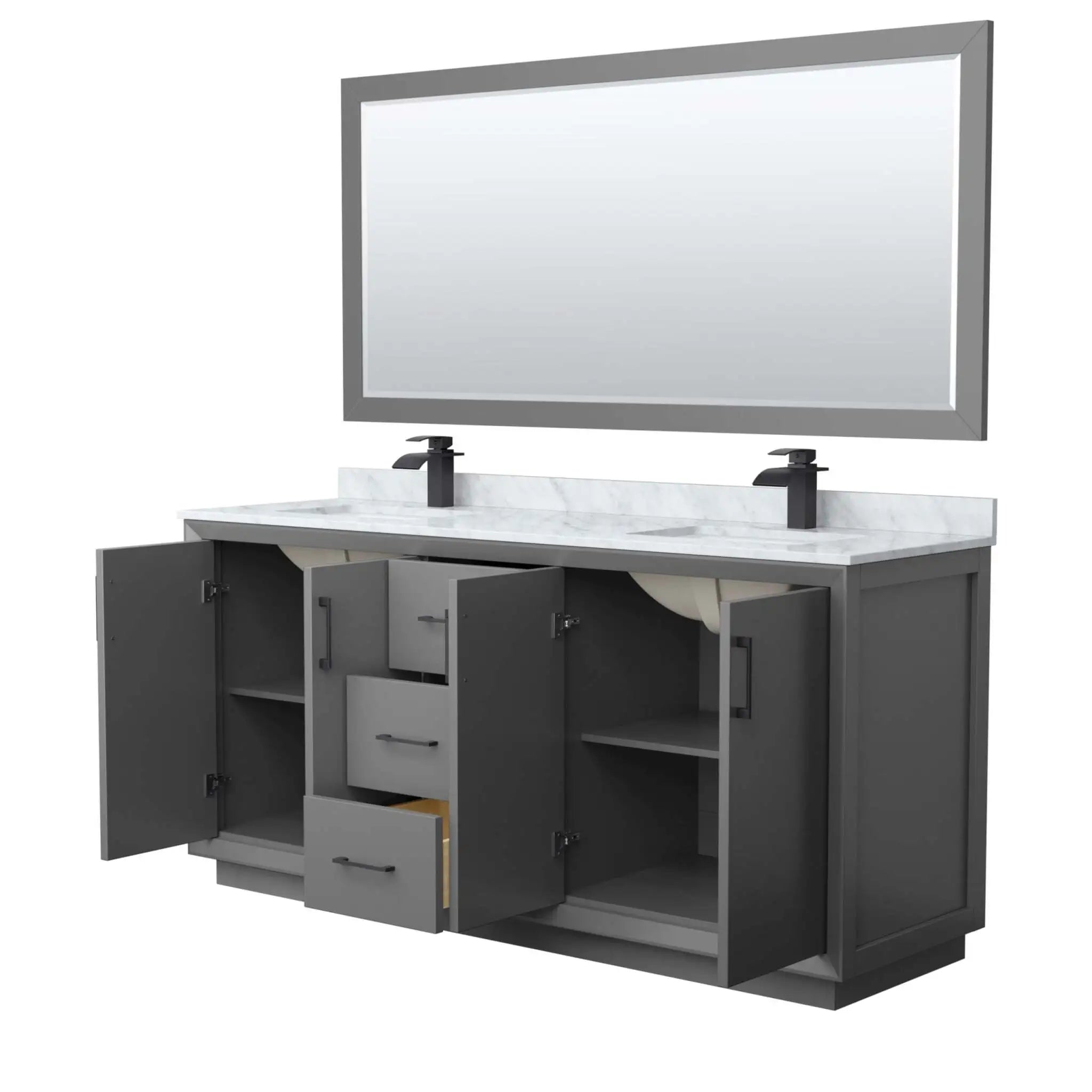 72" Strada Double Bathroom Vanity in Dark Gray with Matte Black Trim & 70" Mirror by Wyndham