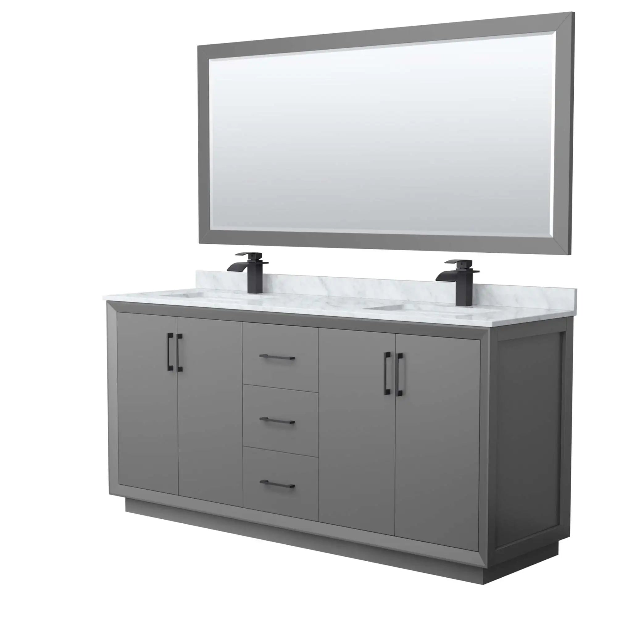 72" Strada Double Bathroom Vanity in Dark Gray with Matte Black Trim & 70" Mirror by Wyndham
