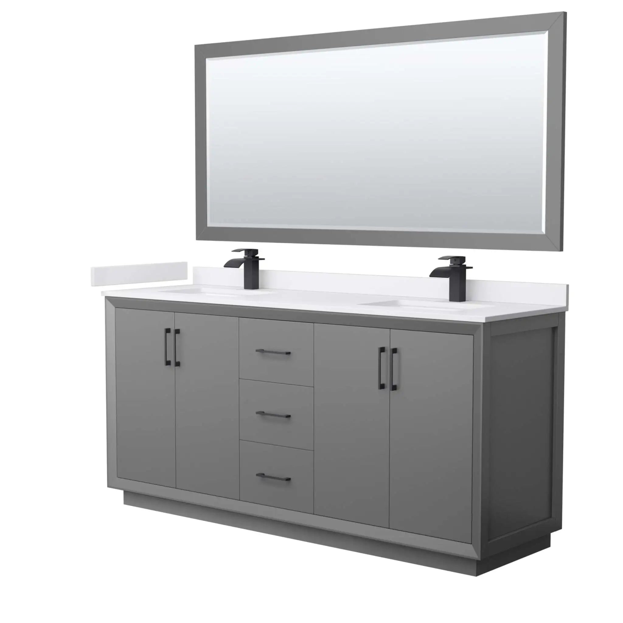 72" Strada Double Bathroom Vanity in Dark Gray with Matte Black Trim & 70" Mirror by Wyndham