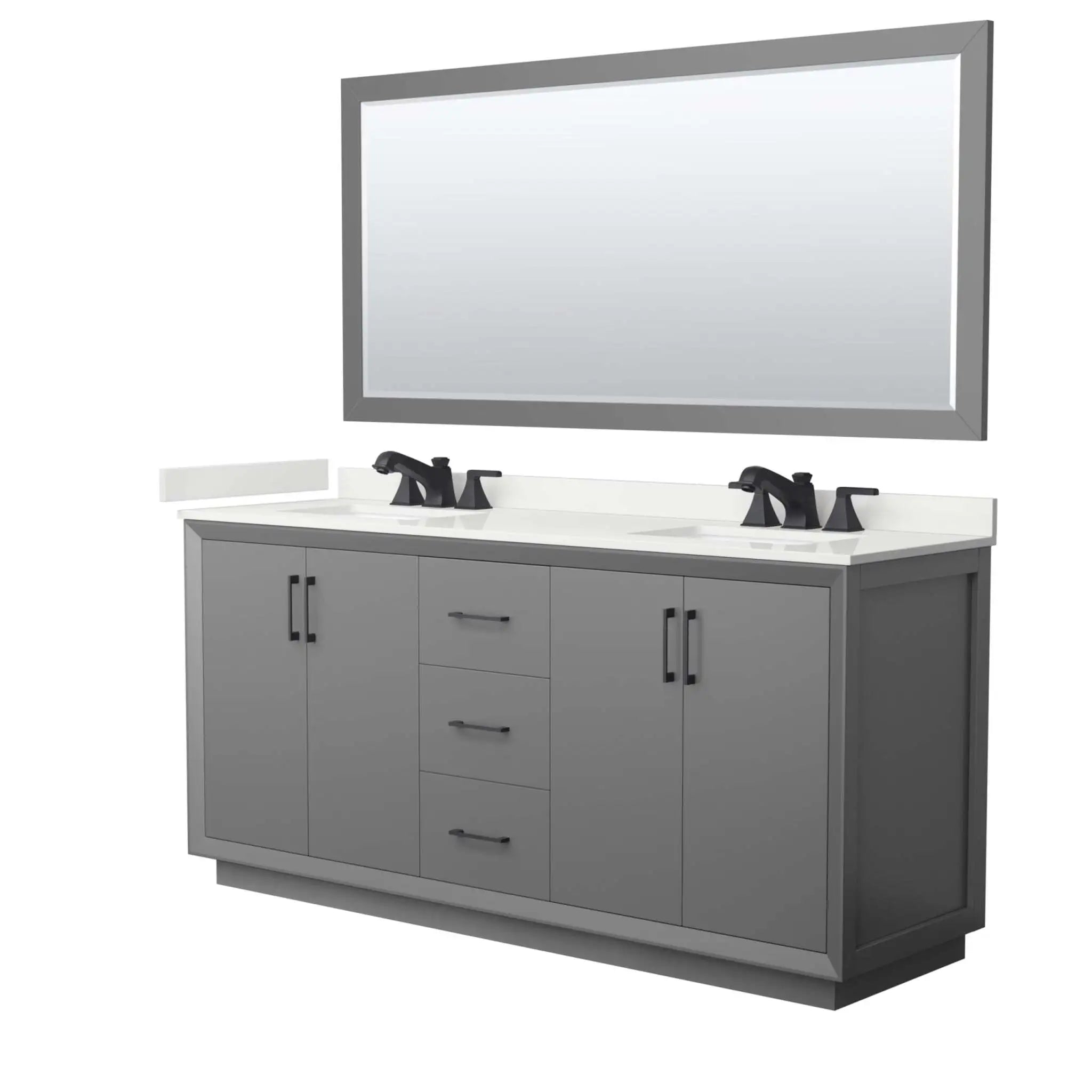 72" Strada Double Bathroom Vanity in Dark Gray with Matte Black Trim & 70" Mirror by Wyndham