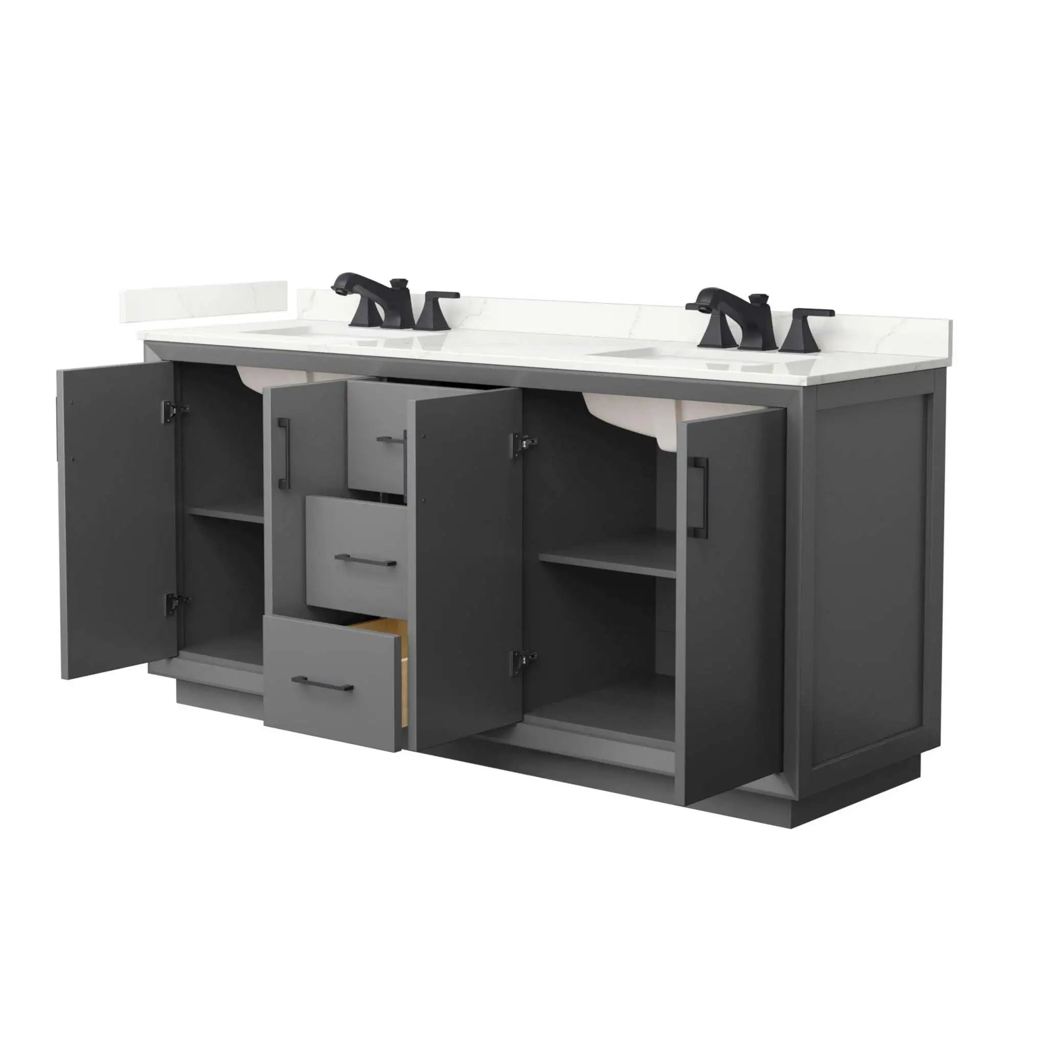 72" Strada Double Bathroom Vanity in Dark Gray with Matte Black Trim by Wyndham