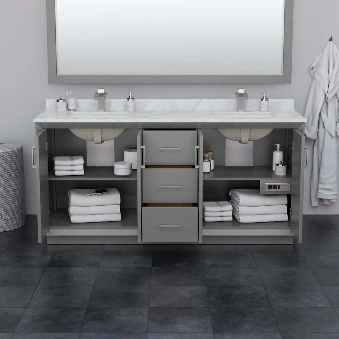 72" Strada Double Bathroom Vanity in Dark Gray with Matte Black Trim by Wyndham