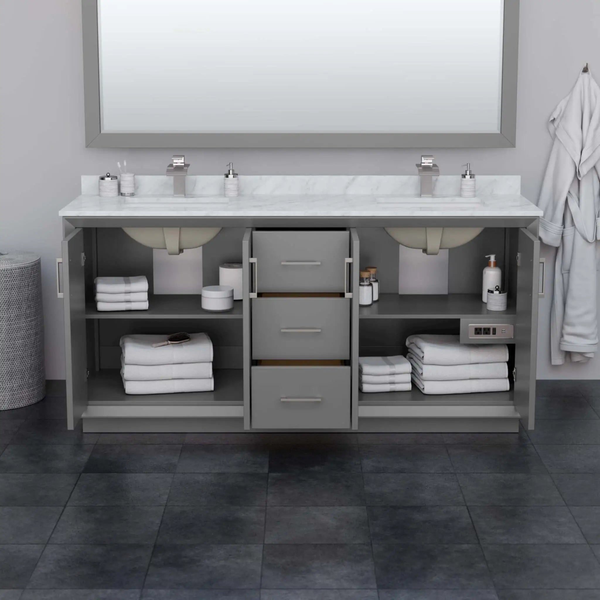 72" Strada Double Bathroom Vanity in Dark Gray with Matte Black Trim by Wyndham
