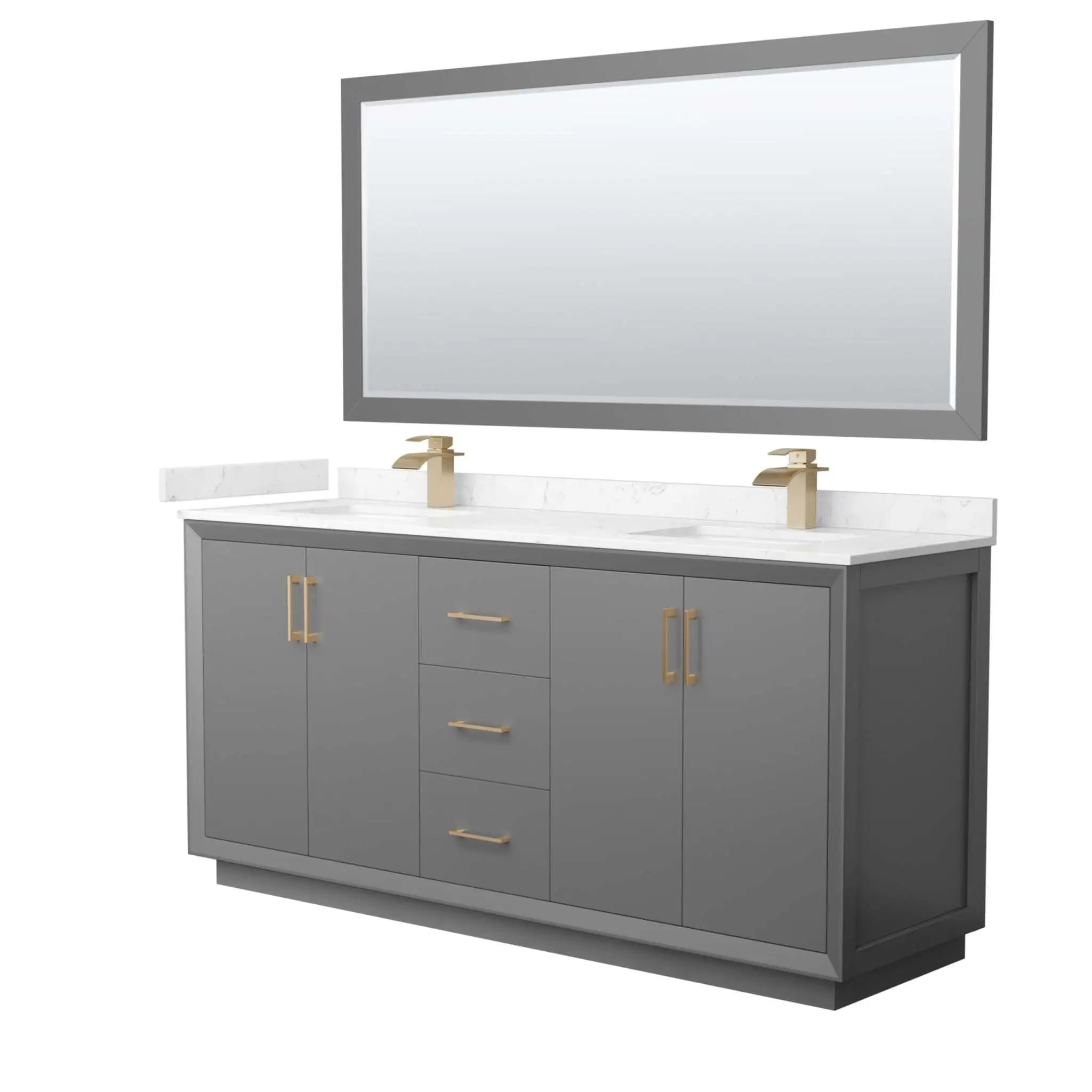 72" Strada Double Bathroom Vanity in Dark Gray with Satin Bronze Trim & 70" Mirror by Wyndham