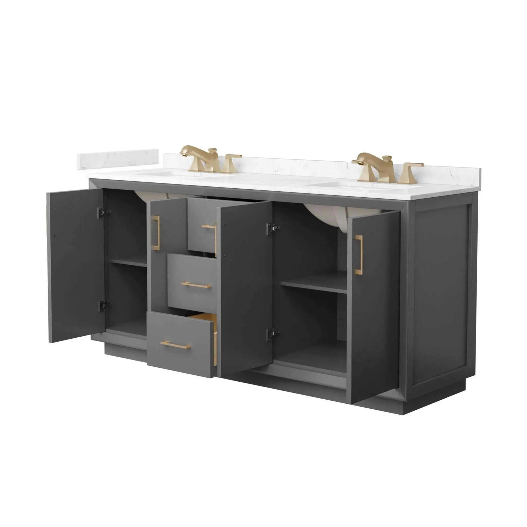 72" Strada Double Bathroom Vanity in Dark Gray with Satin Bronze Trim by Wyndham