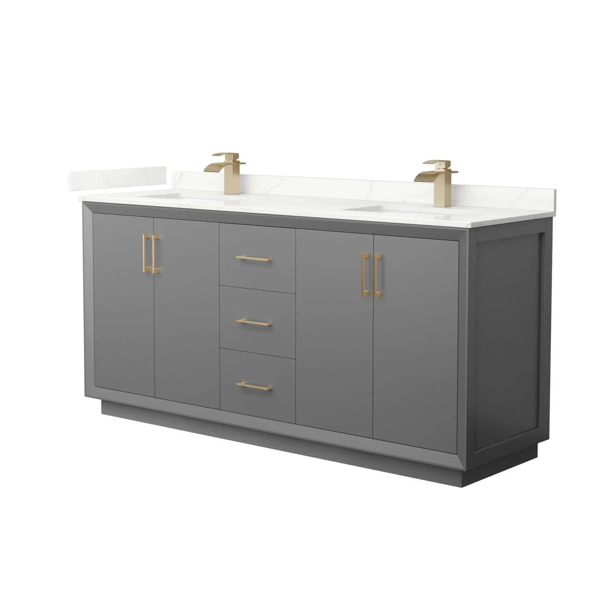72" Strada Double Bathroom Vanity in Dark Gray with Satin Bronze Trim by Wyndham
