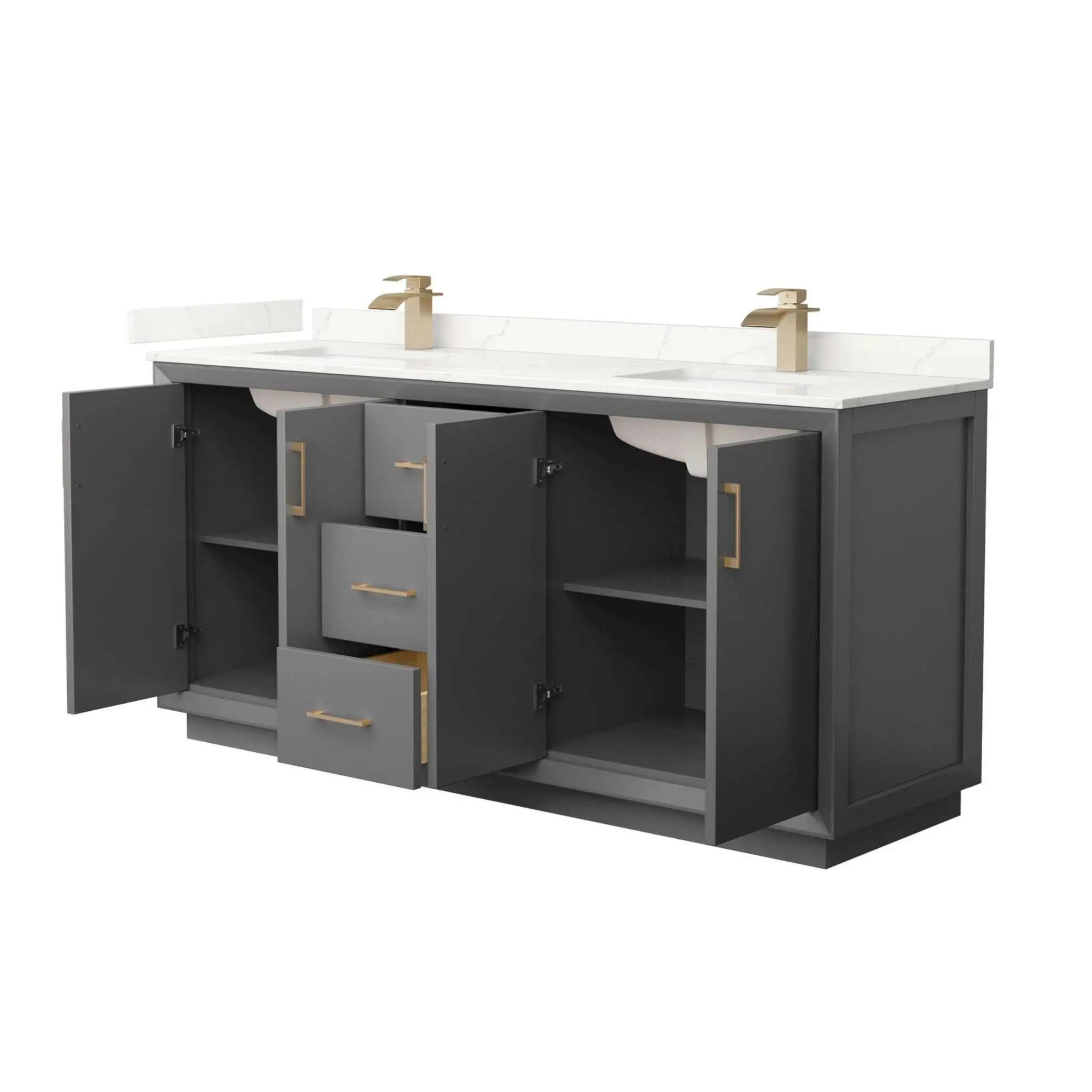 72" Strada Double Bathroom Vanity in Dark Gray with Satin Bronze Trim by Wyndham